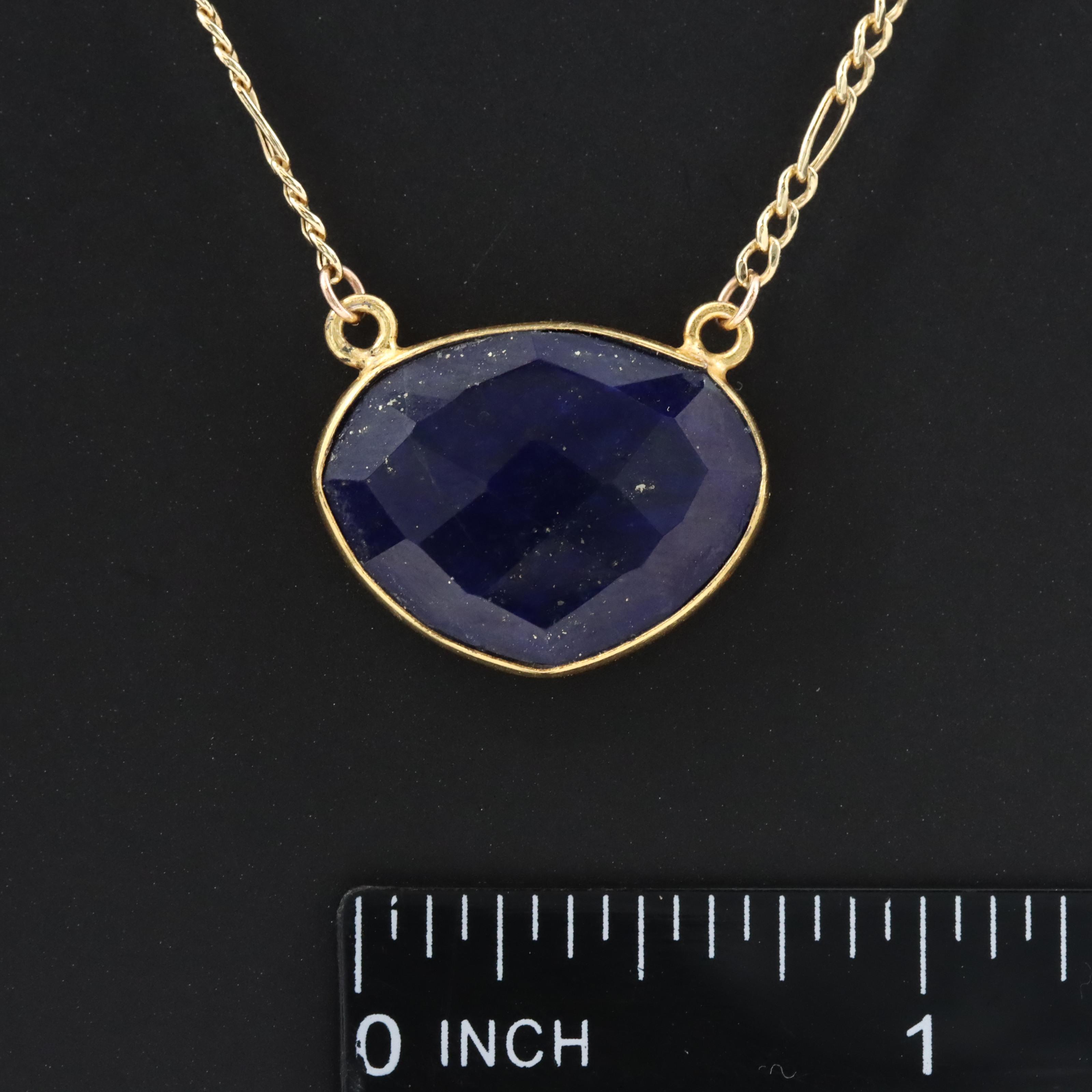 10K and 950 Silver Lapis Lazuli Pendant Necklace