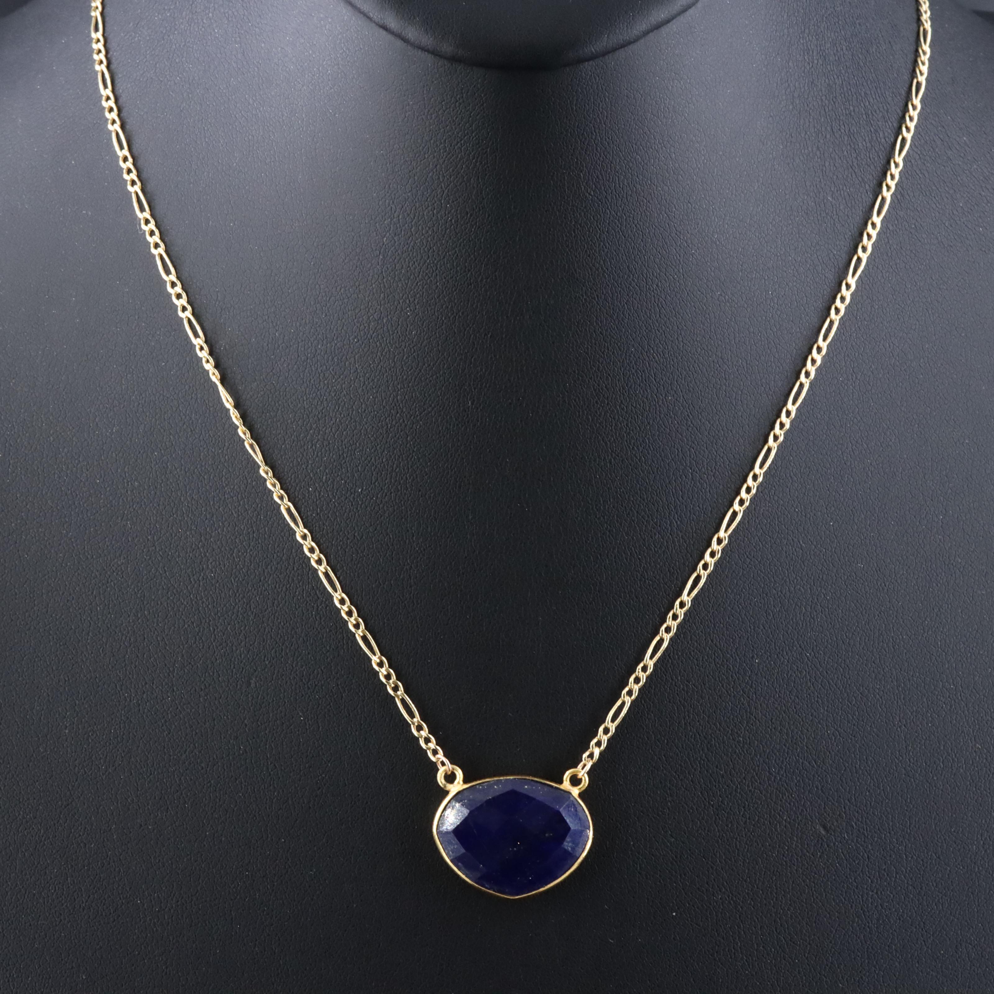 10K and 950 Silver Lapis Lazuli Pendant Necklace