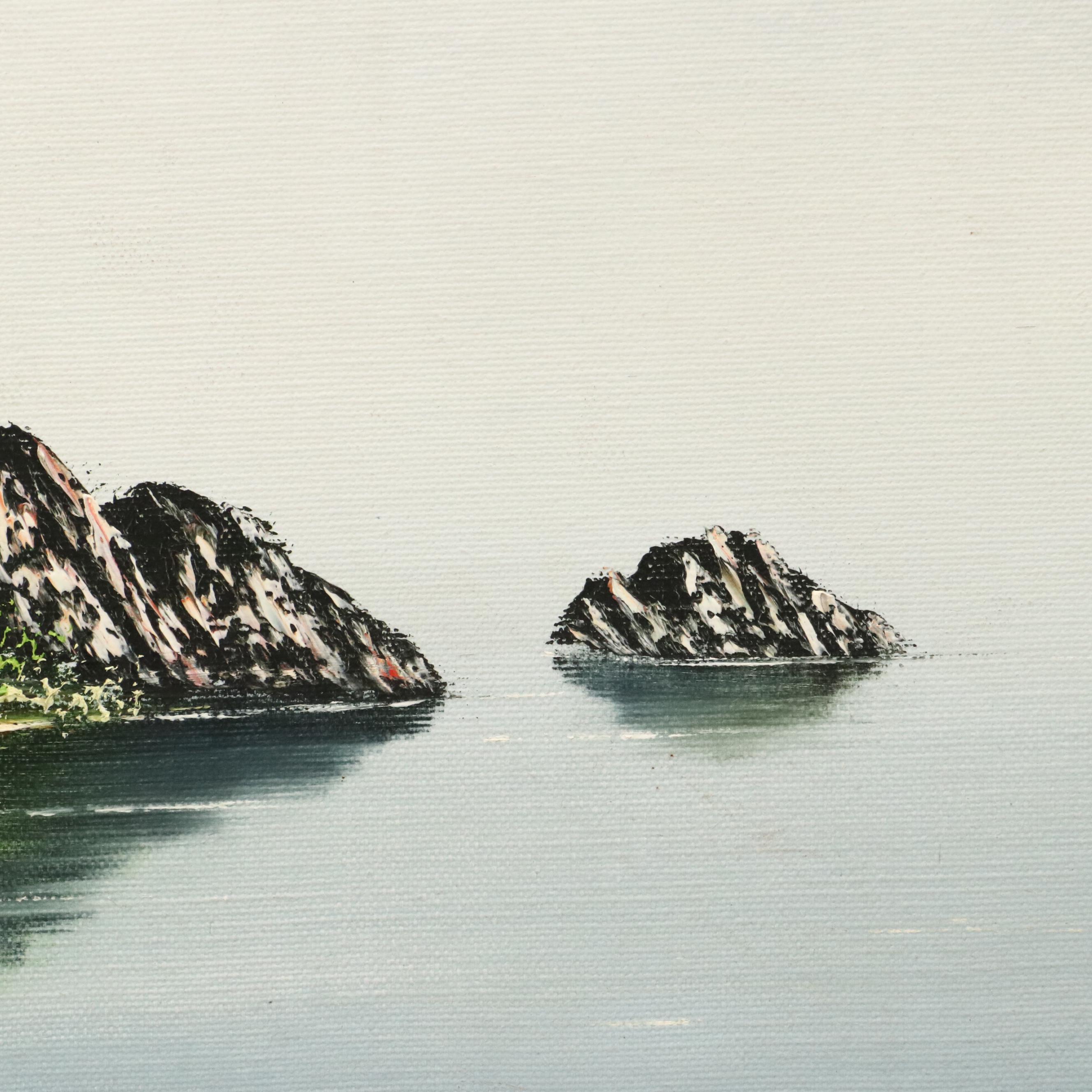 Large-Scale Mountainous Lake Landscape Oil Painting, Late 20th Century