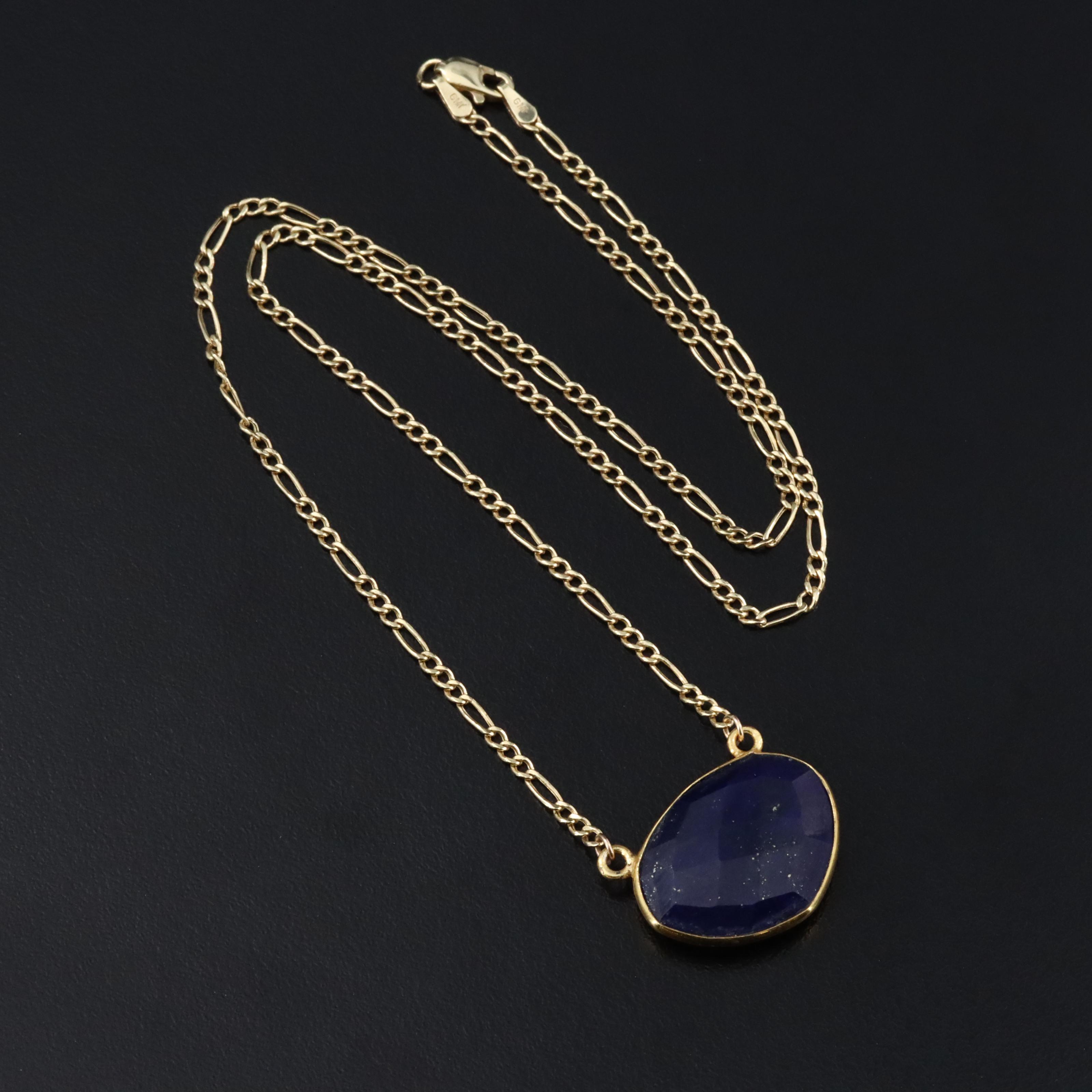 10K and 950 Silver Lapis Lazuli Pendant Necklace