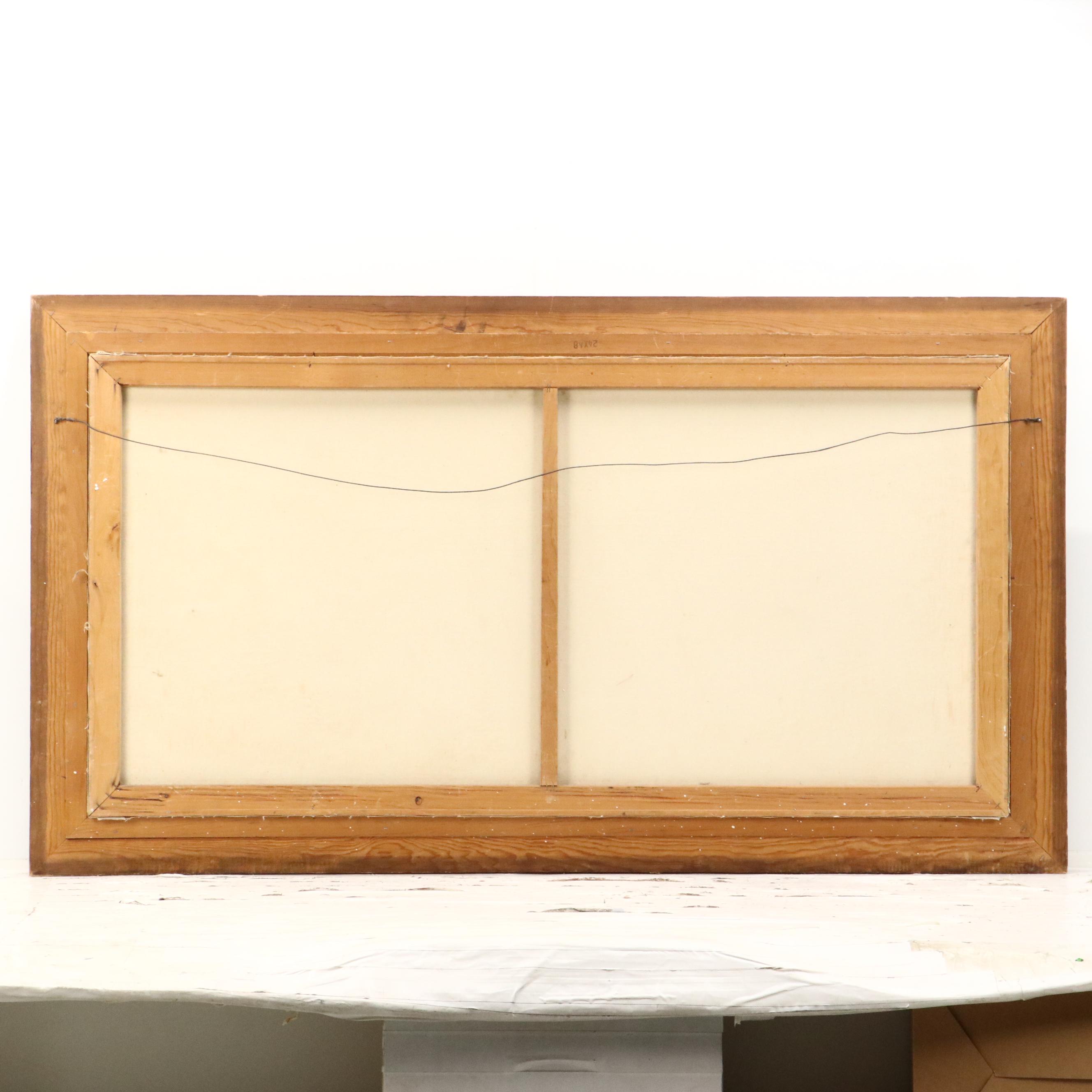 Large-Scale Mountainous Lake Landscape Oil Painting, Late 20th Century