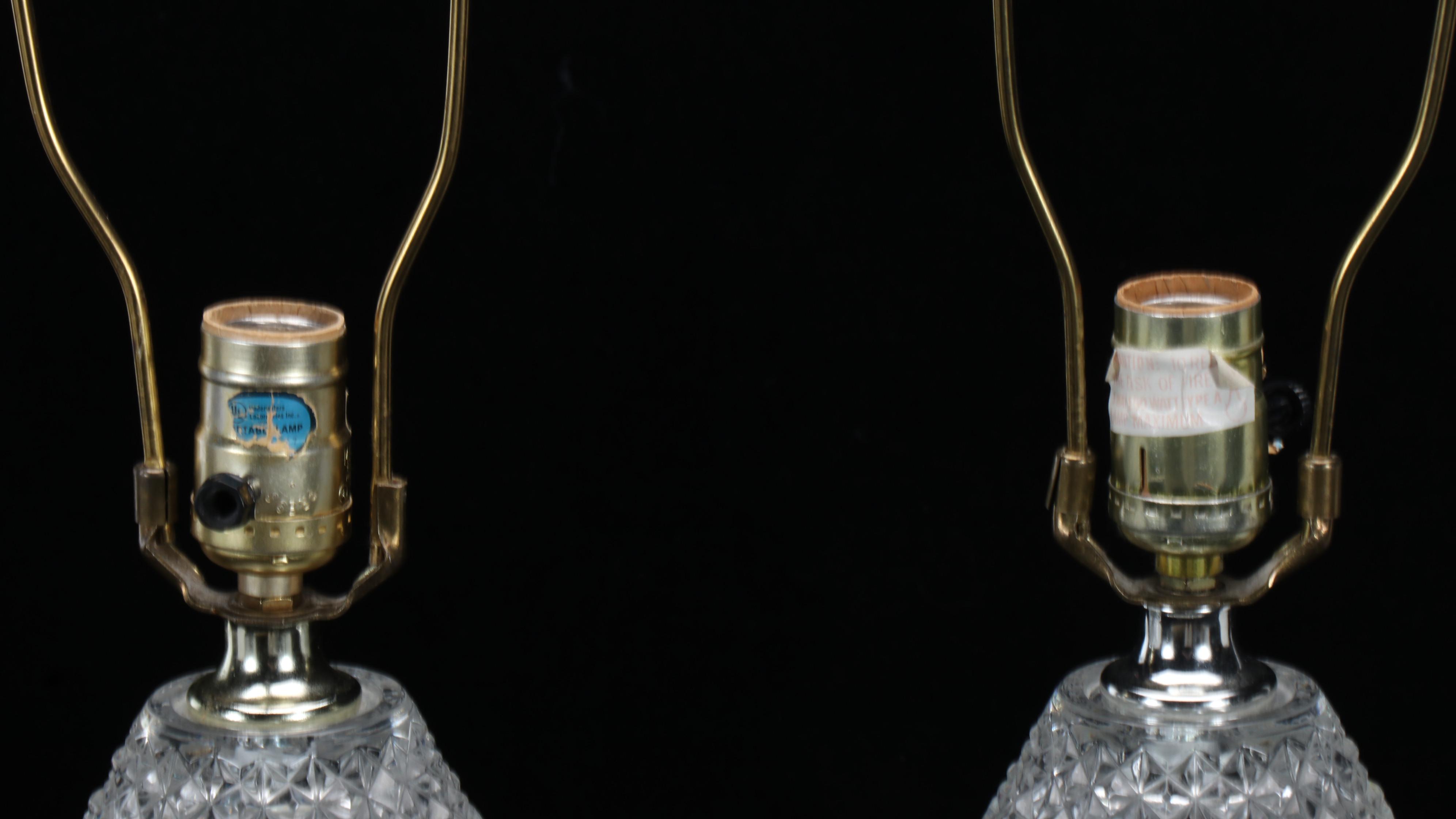 Pair of Victorian Style Glass Table Lamps with Pleated Shades, Vintage