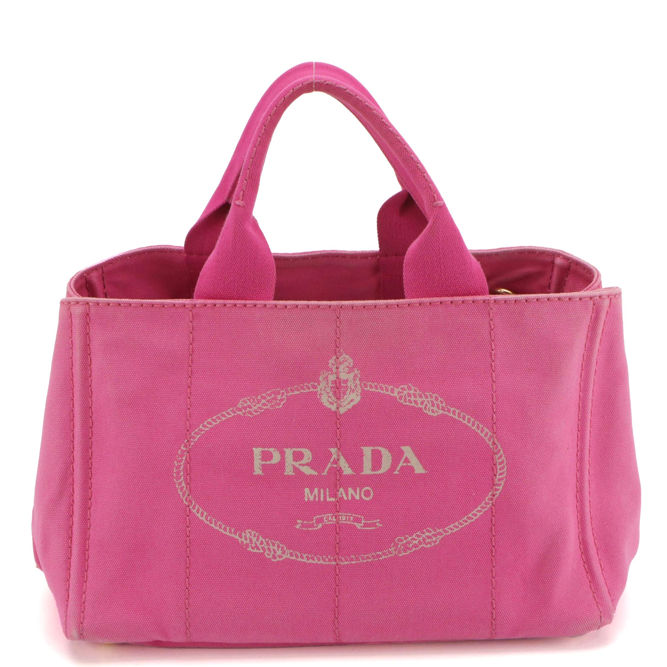 Prada Large Canapa Logo Two-Way Tote in Fuchsia Pink Canvas