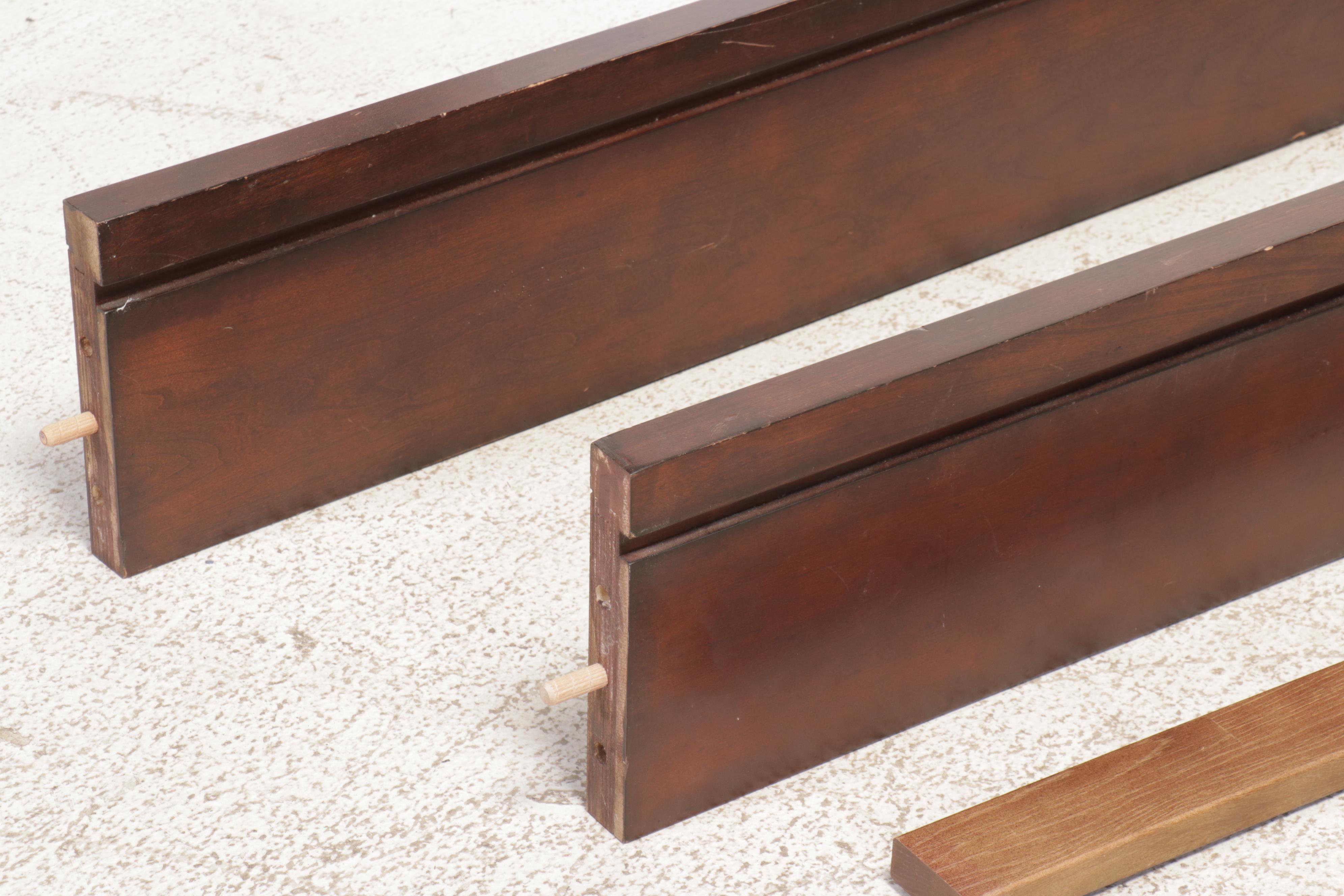 Chinese Style Burl Wood Accented Four Poster Queen Size Bed Frame