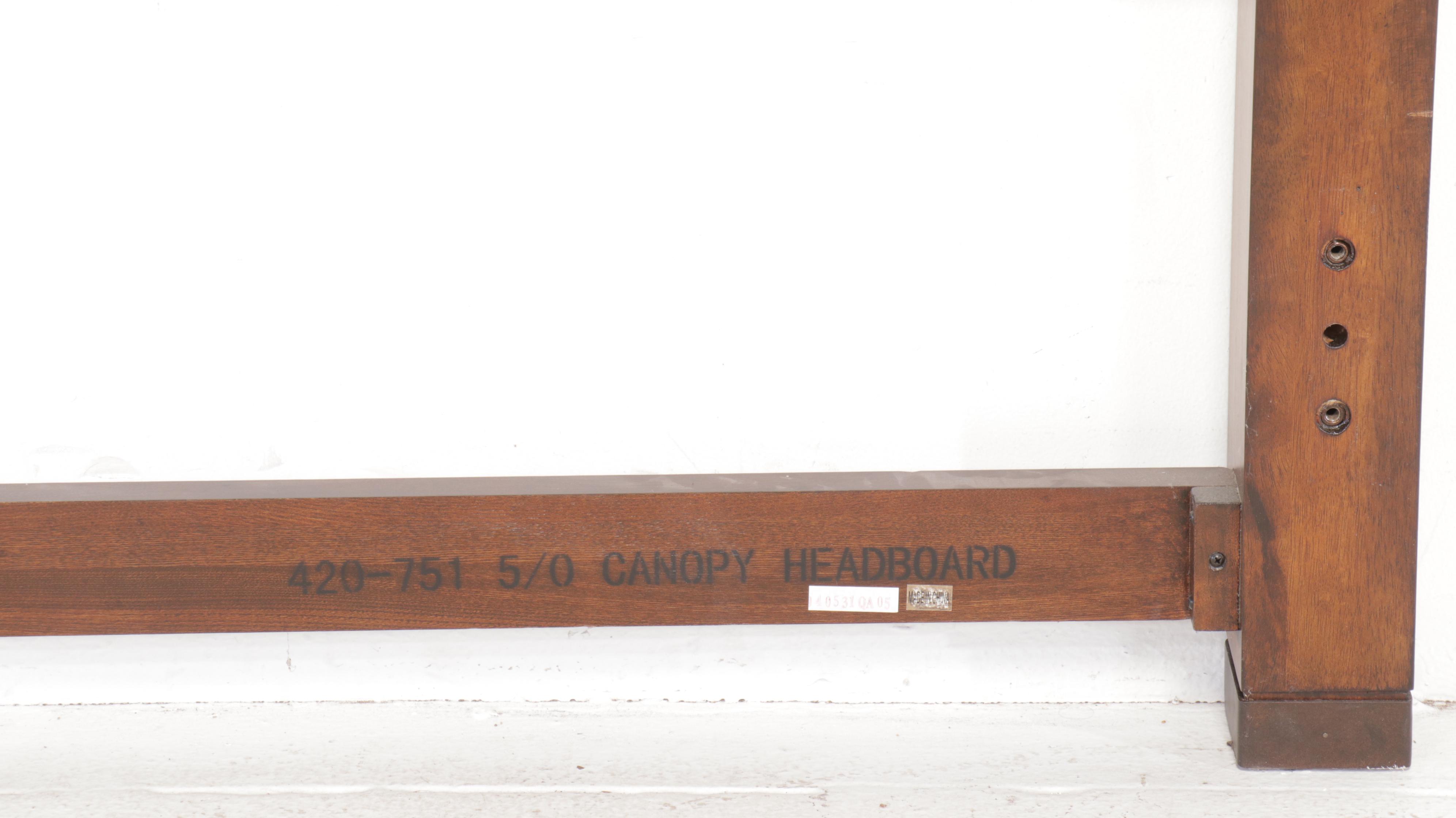 Chinese Style Burl Wood Accented Four Poster Queen Size Bed Frame