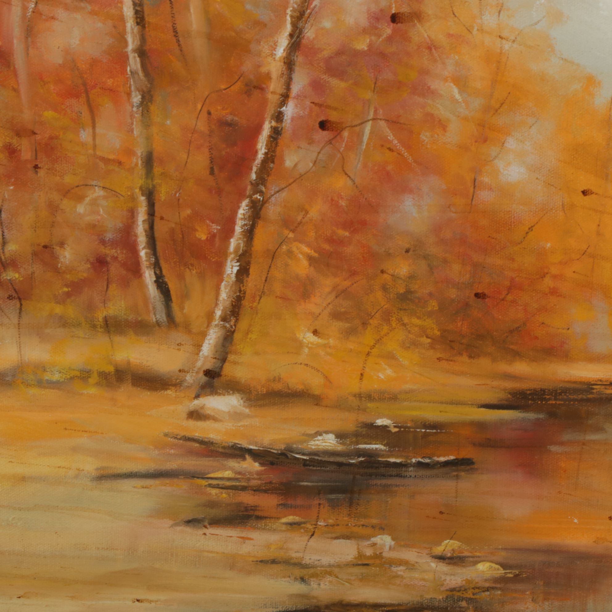 Serene Autumn Riverbed Landscape Oil Painting, Late 20th to Early 21st Century