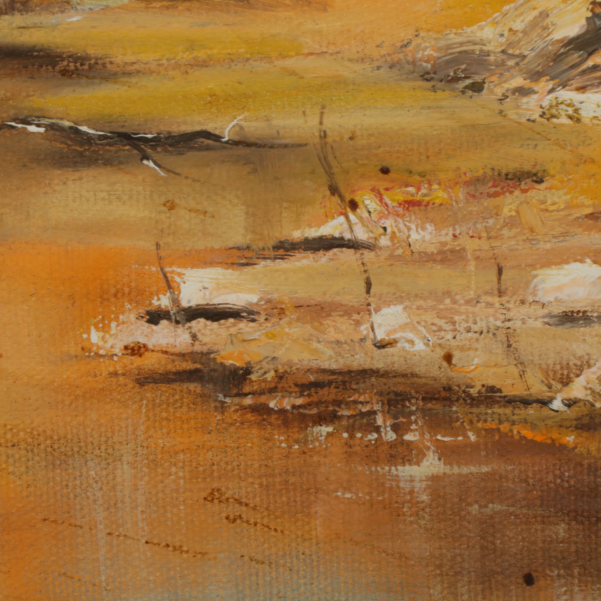 Serene Autumn Riverbed Landscape Oil Painting, Late 20th to Early 21st Century