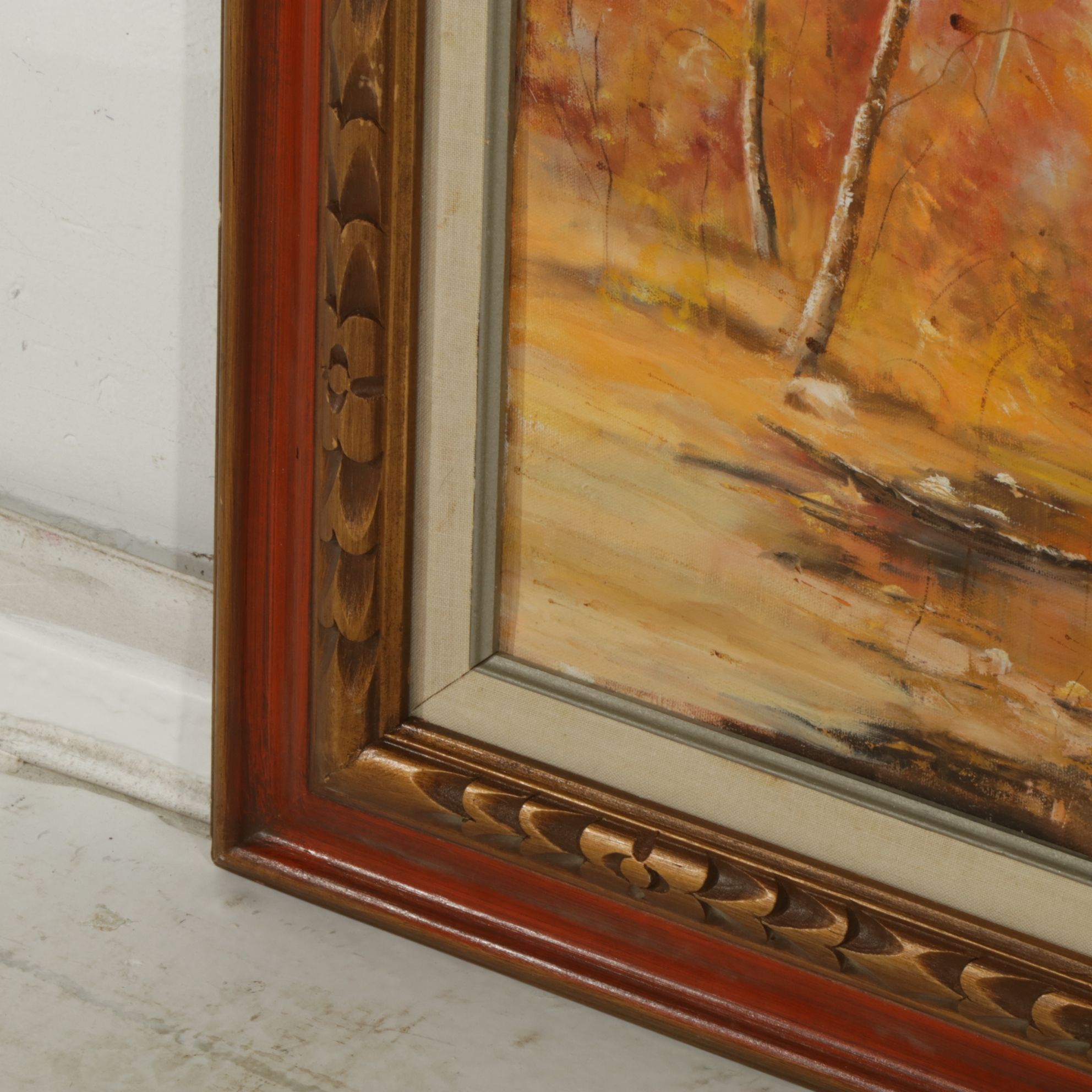 Serene Autumn Riverbed Landscape Oil Painting, Late 20th to Early 21st Century