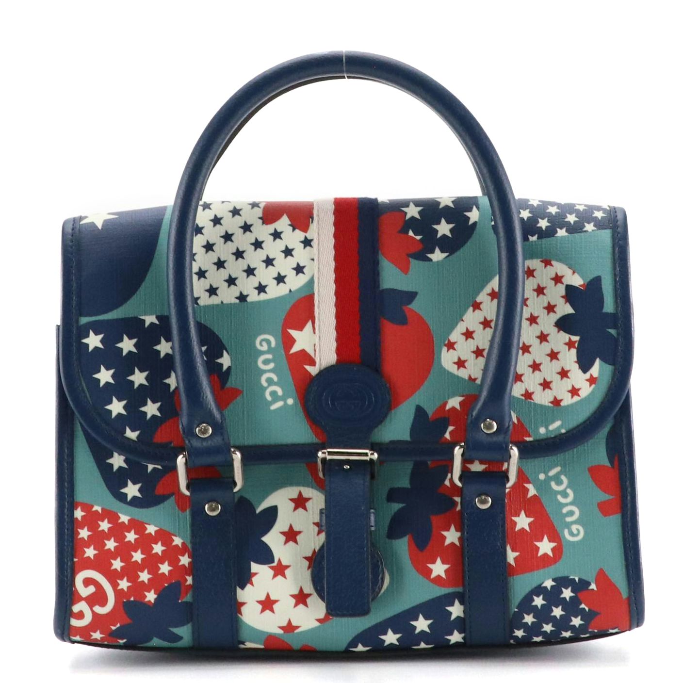 Kids Gucci Strawberry Stars Printed Coated Canvas Handbag