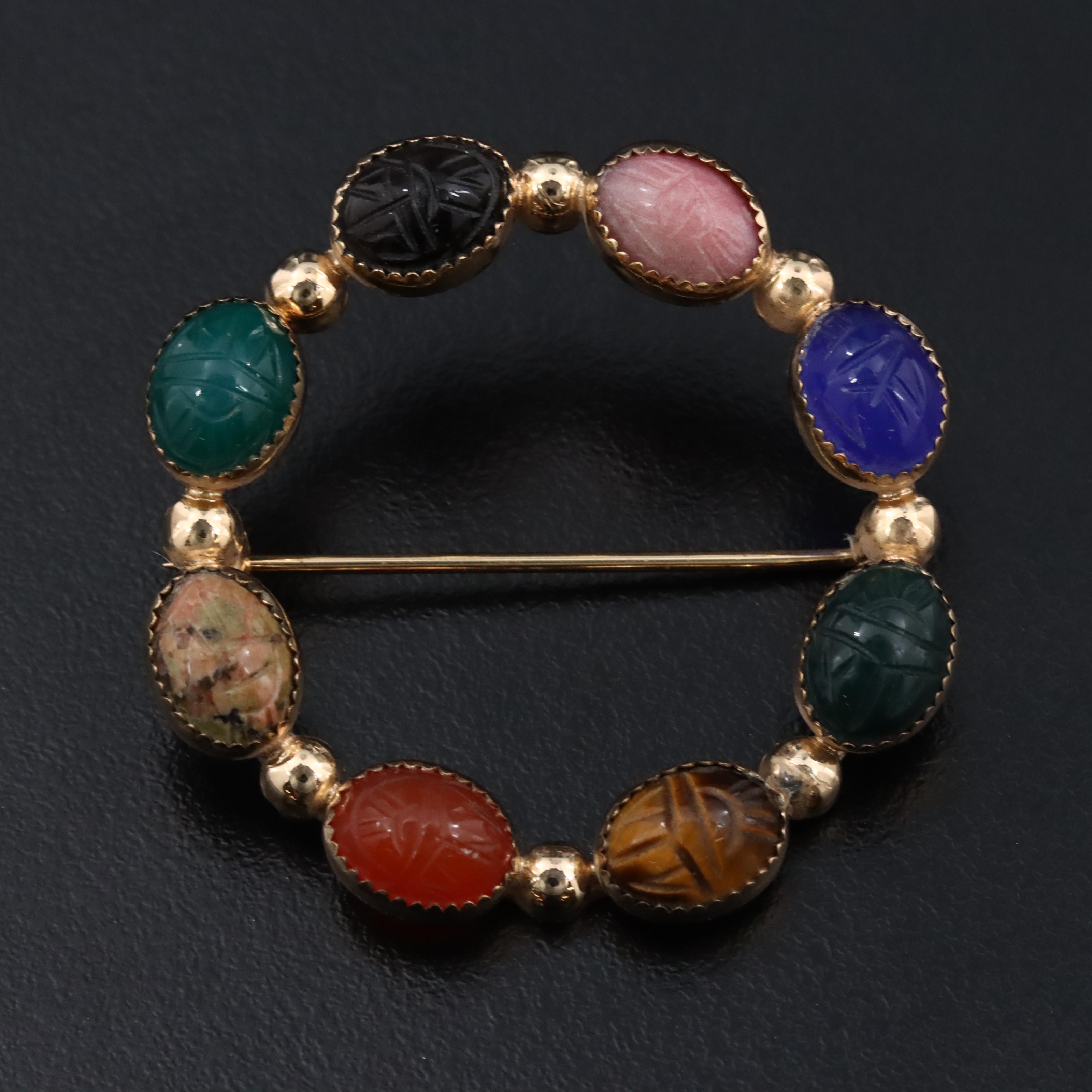 Vintage Beau Sterling Scarab Gemstone Brooch