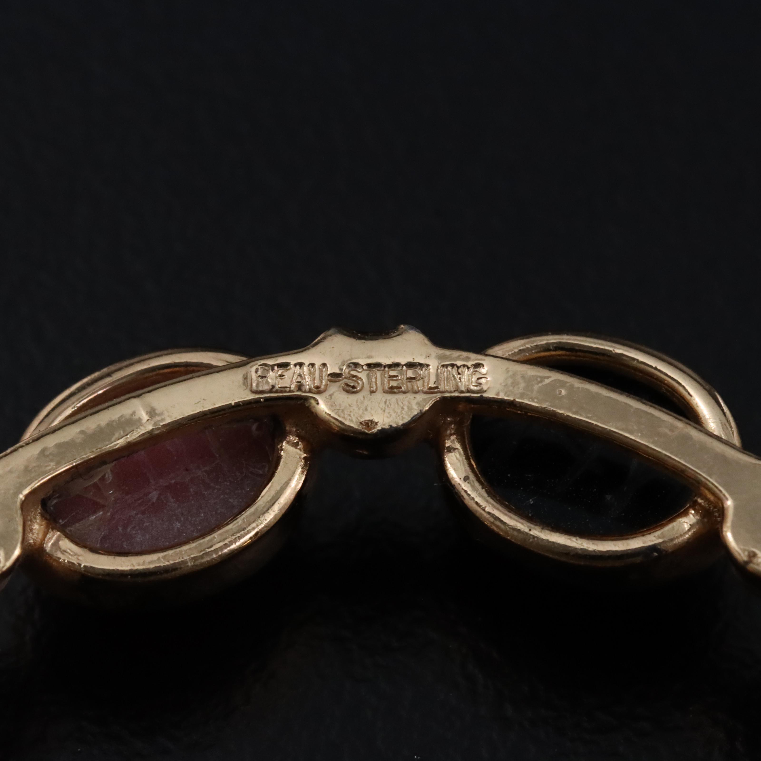 Vintage Beau Sterling Scarab Gemstone Brooch