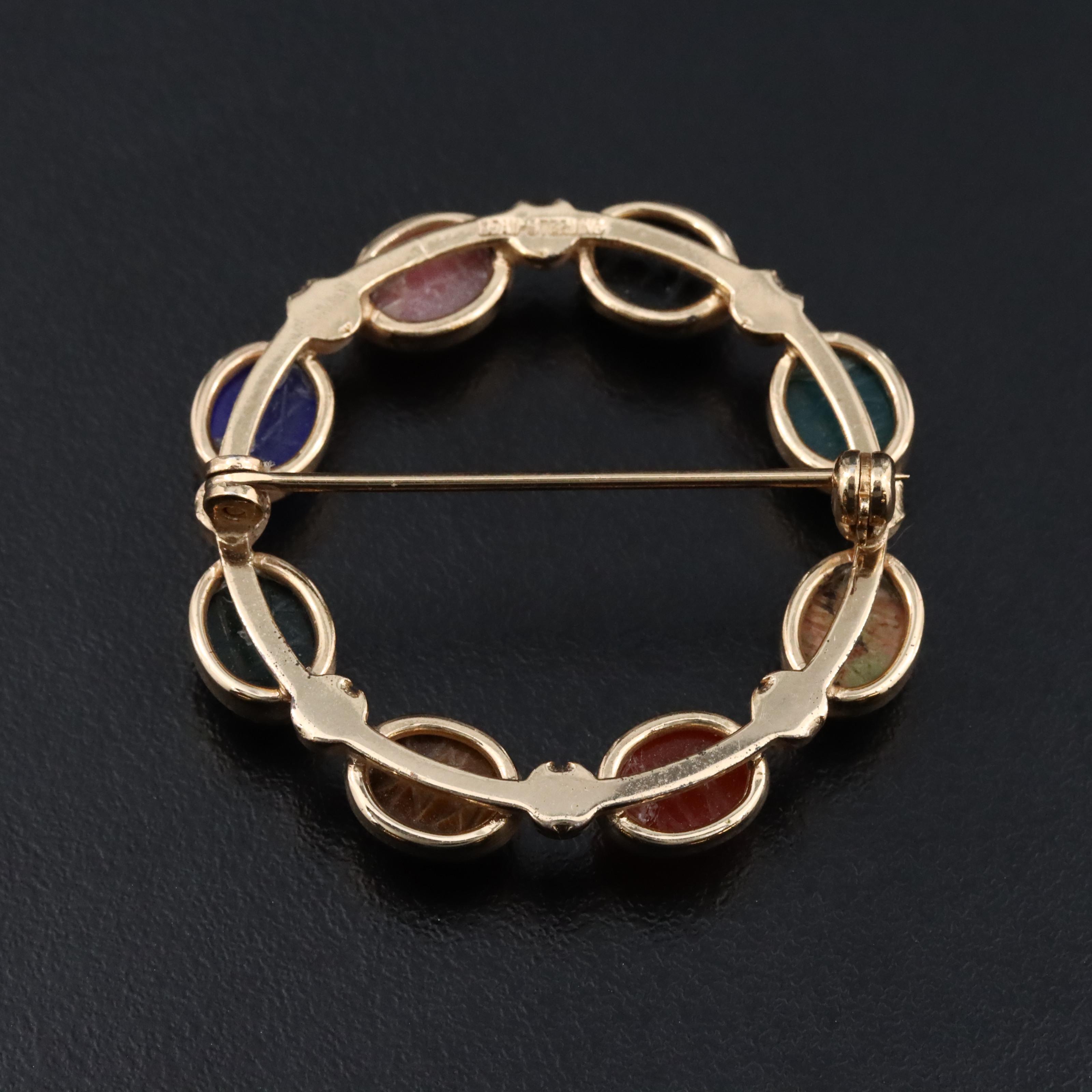 Vintage Beau Sterling Scarab Gemstone Brooch