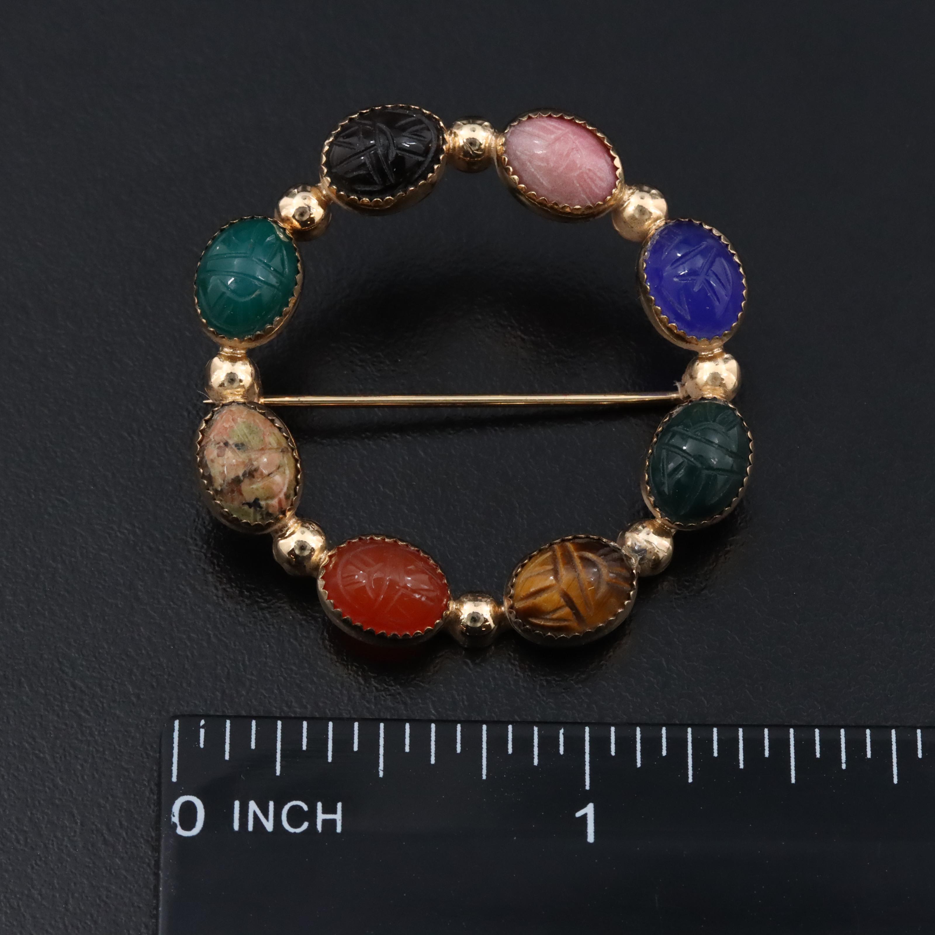 Vintage Beau Sterling Scarab Gemstone Brooch