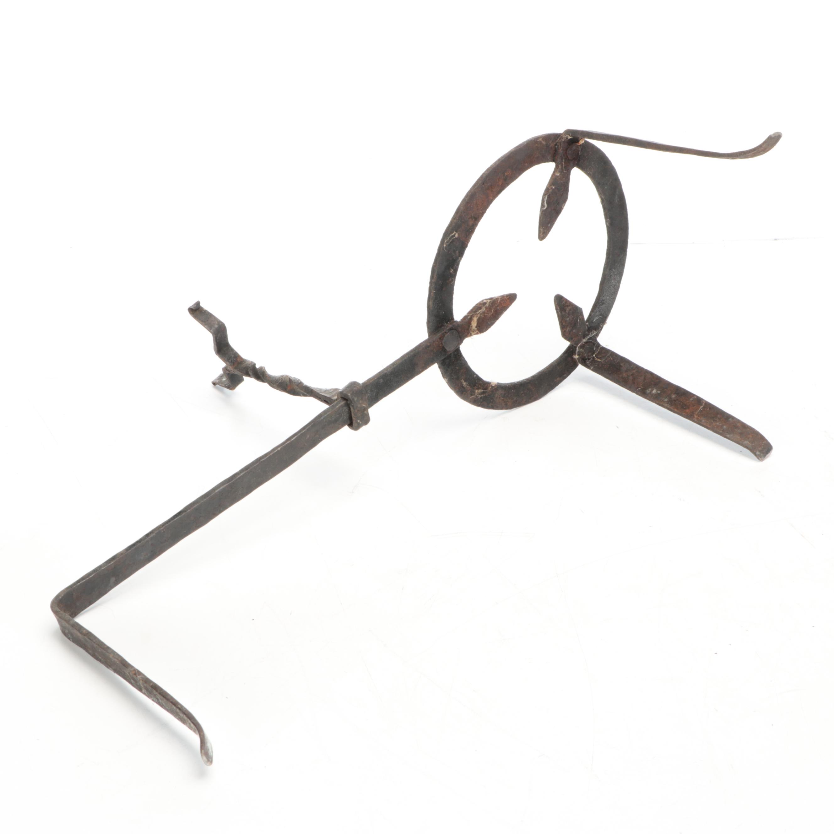 Primitive Wrought Iron Pot Trivet with Wrought Iron Grate