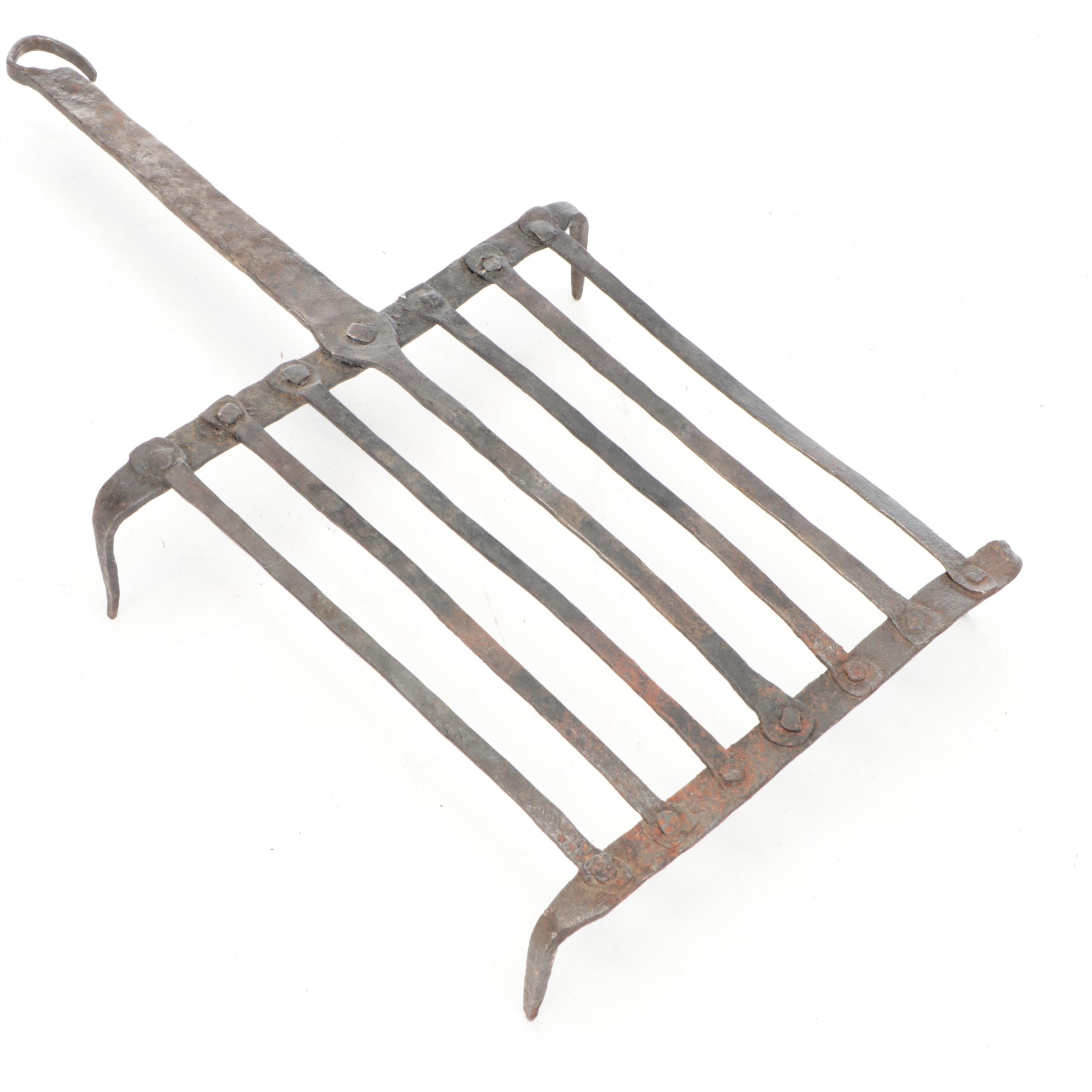Primitive Wrought Iron Pot Trivet with Wrought Iron Grate