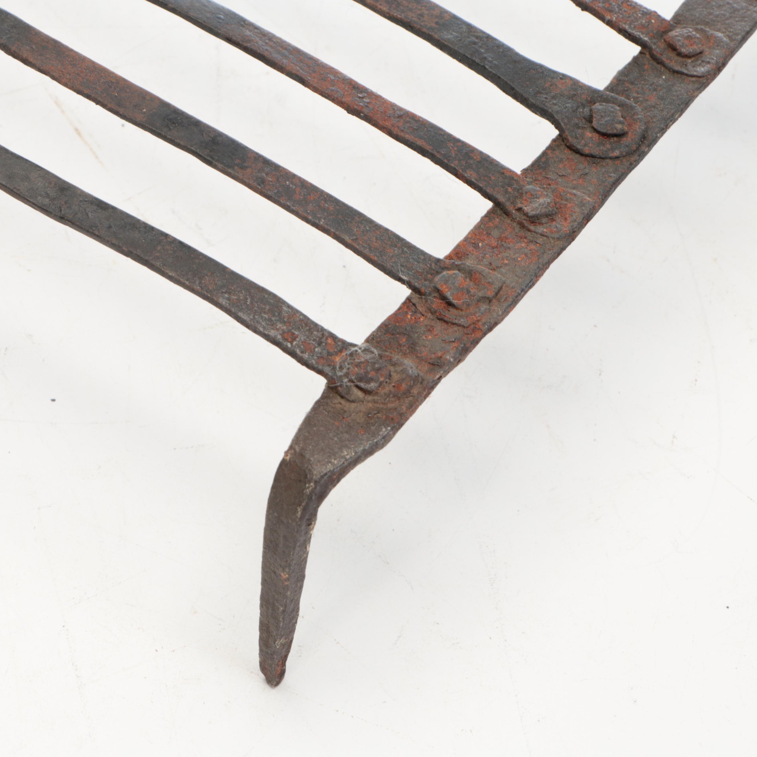 Primitive Wrought Iron Pot Trivet with Wrought Iron Grate