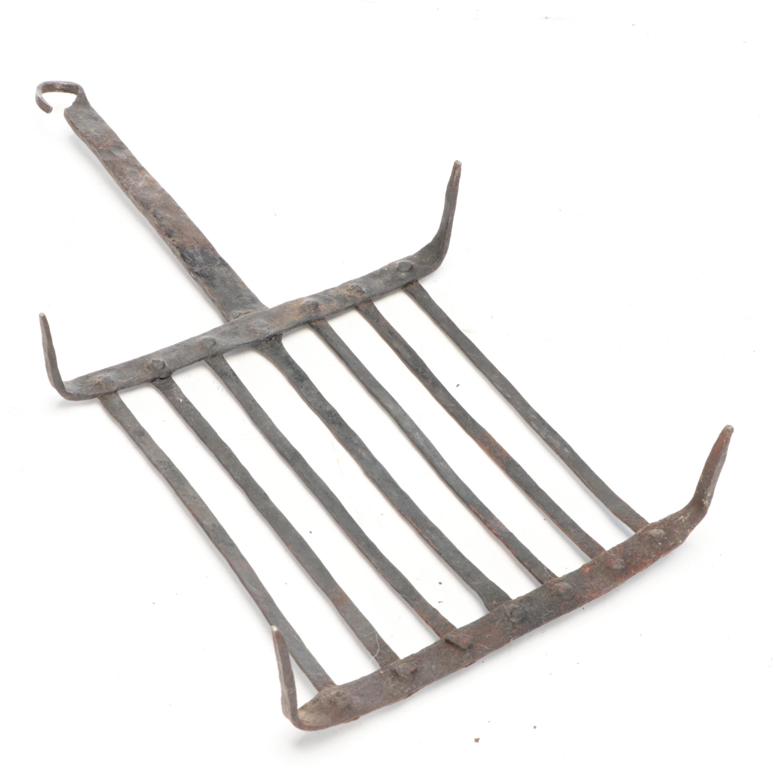 Primitive Wrought Iron Pot Trivet with Wrought Iron Grate