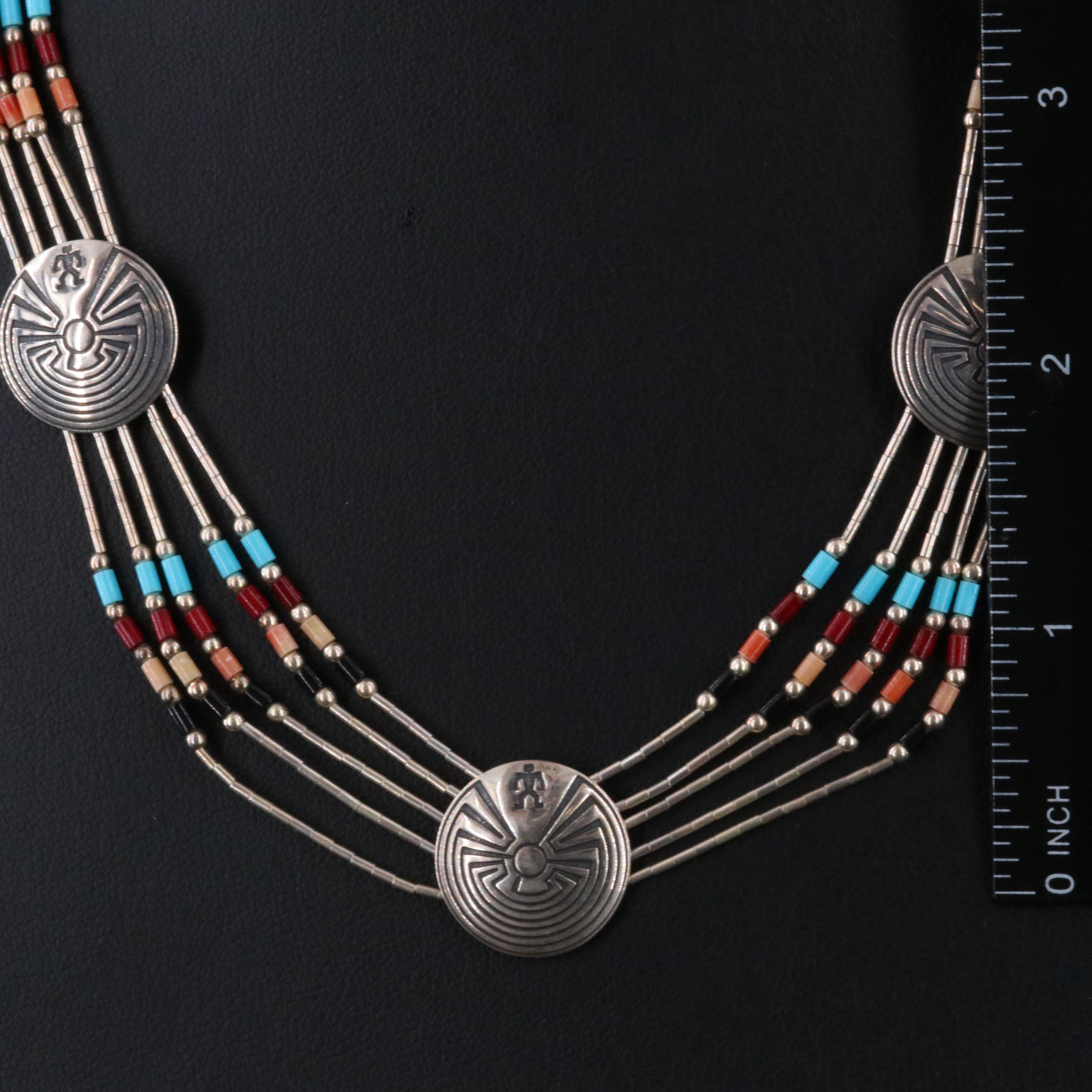 Southwestern Style Sterling Gemstone Man in the Maze Necklace and Single Earring