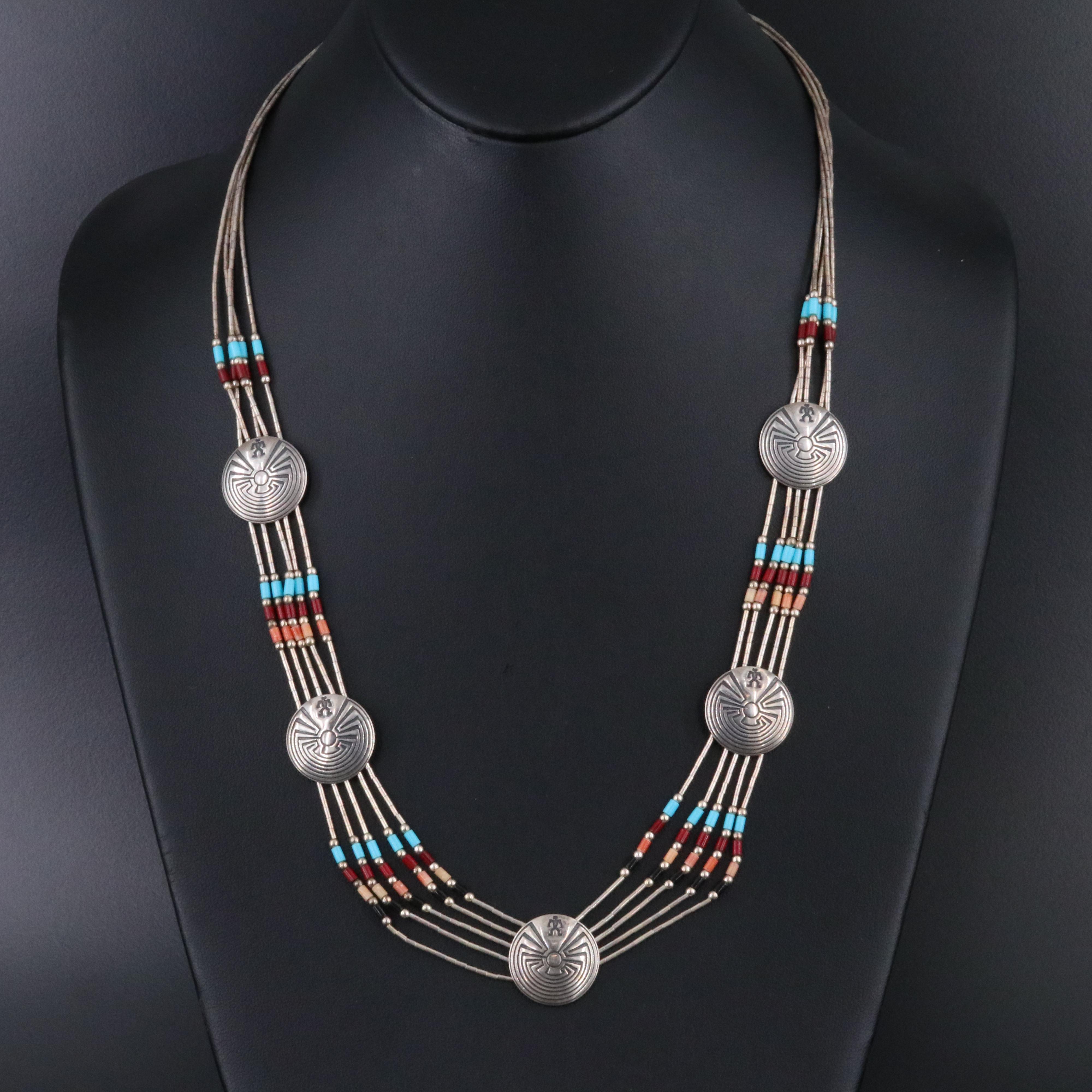 Southwestern Style Sterling Gemstone Man in the Maze Necklace and Single Earring