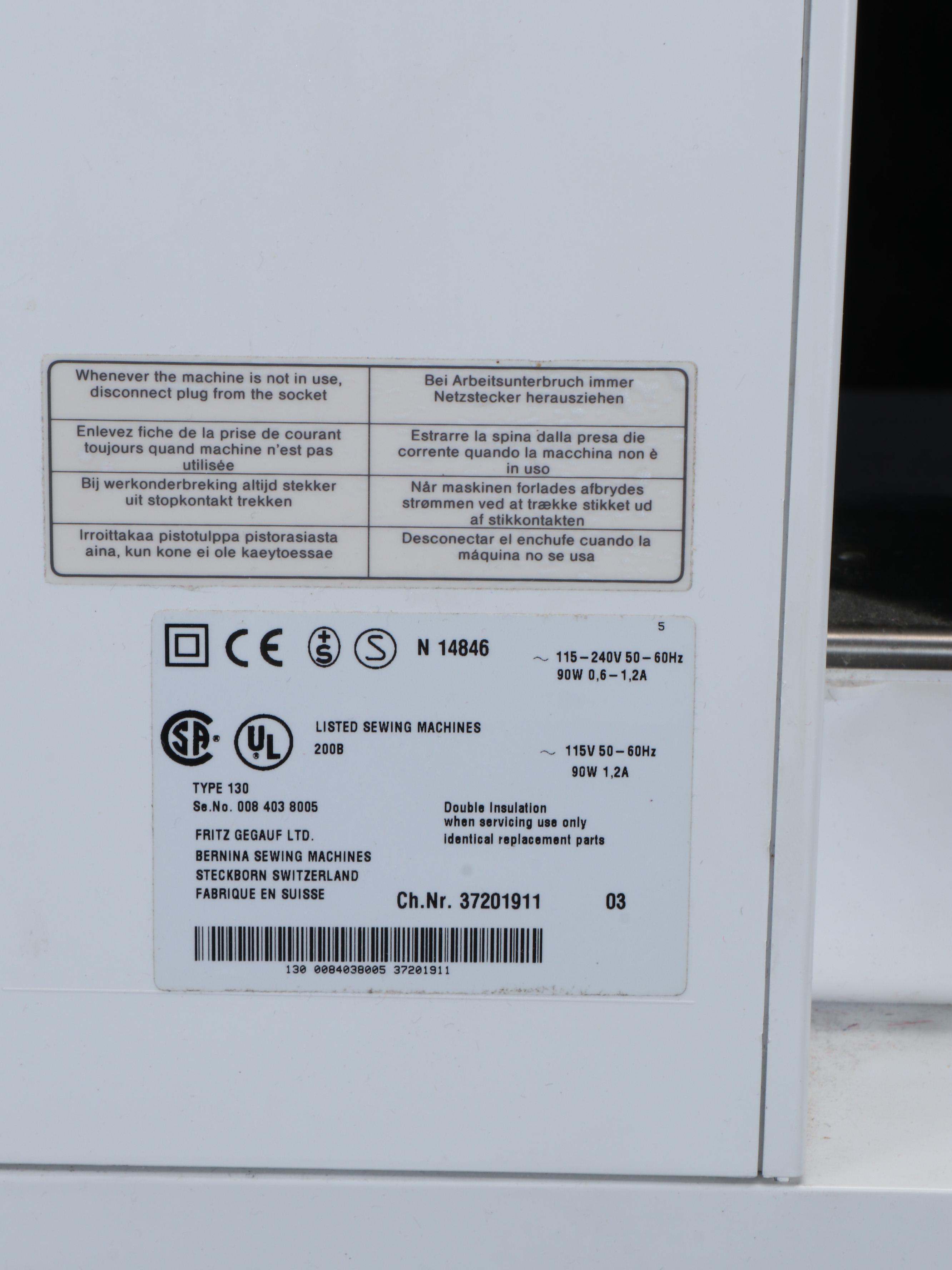 Bernina Activa 130 Computerized Sewing Machine with Case and Cover