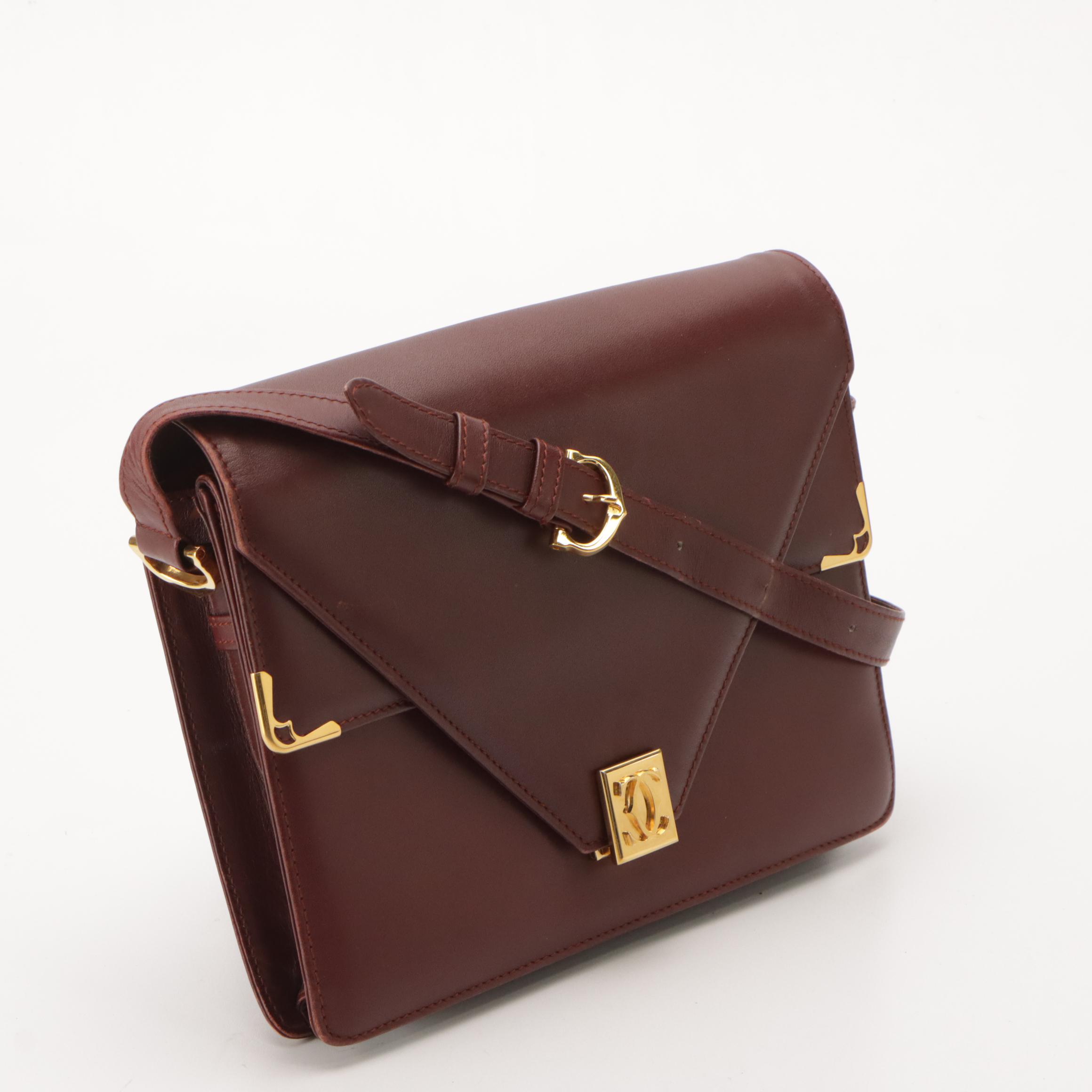 Cartier Must de Cartier Envelope Flap Shoulder Bag in Burgundy Leather