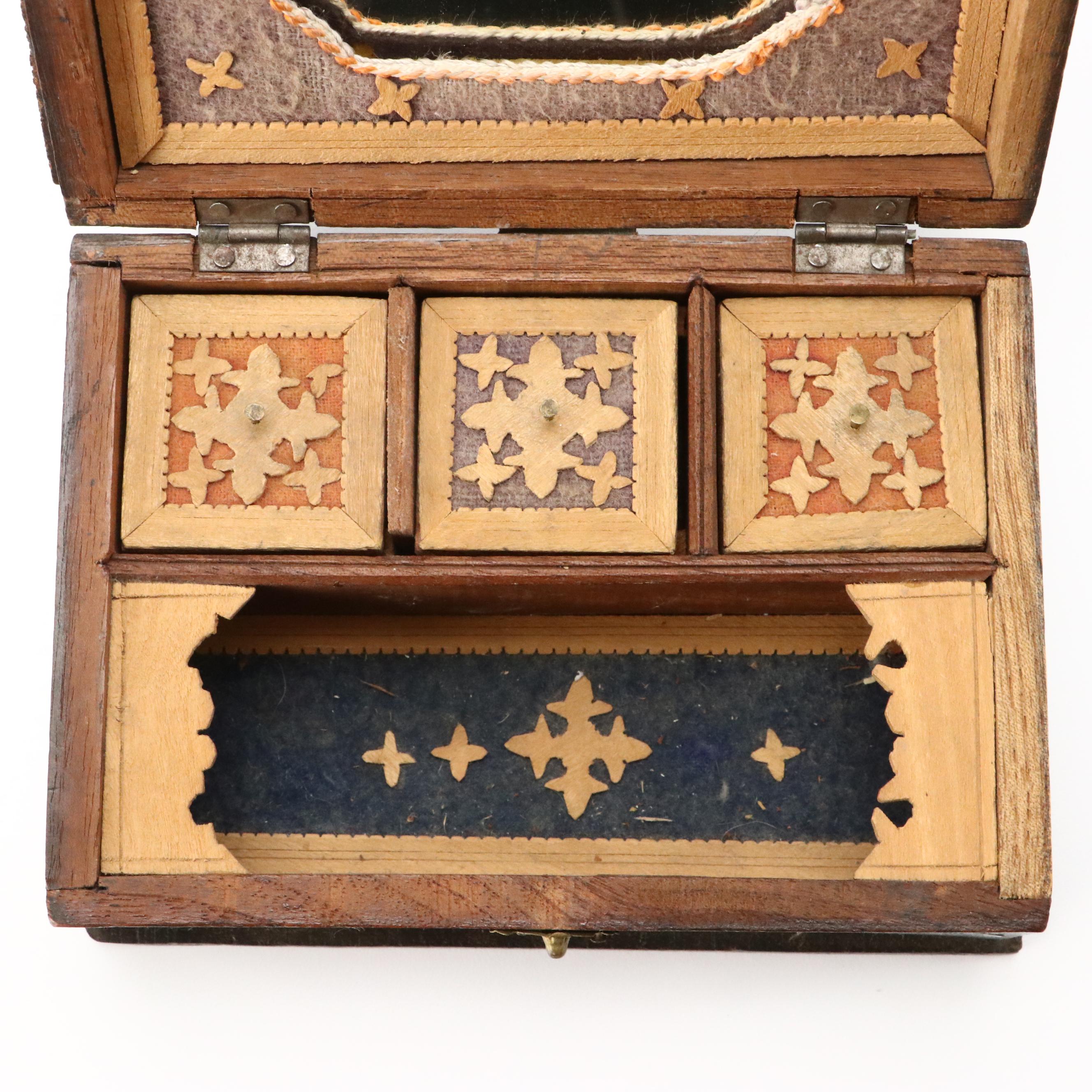 Antique Carved Wooden Jewelry Box