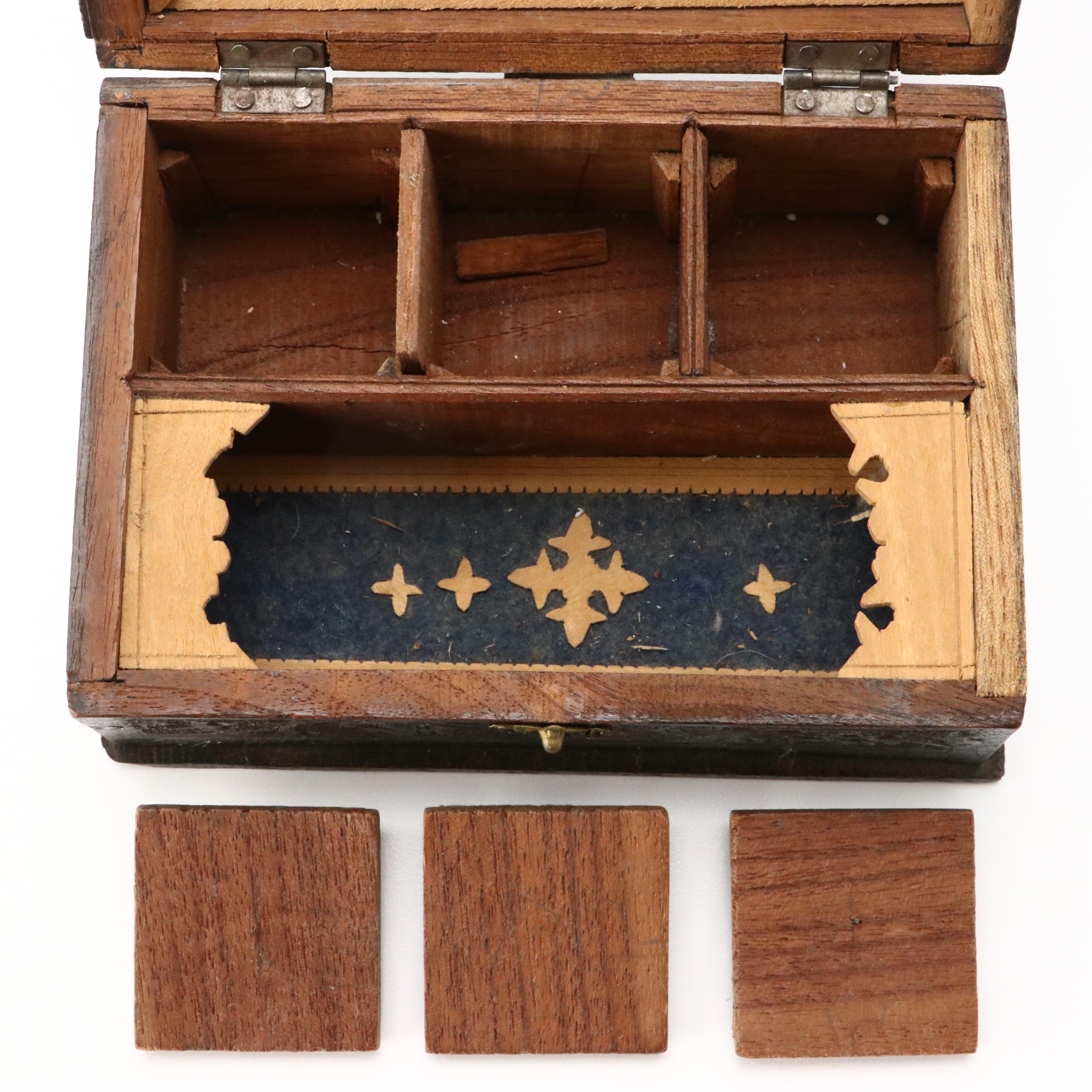 Antique Carved Wooden Jewelry Box