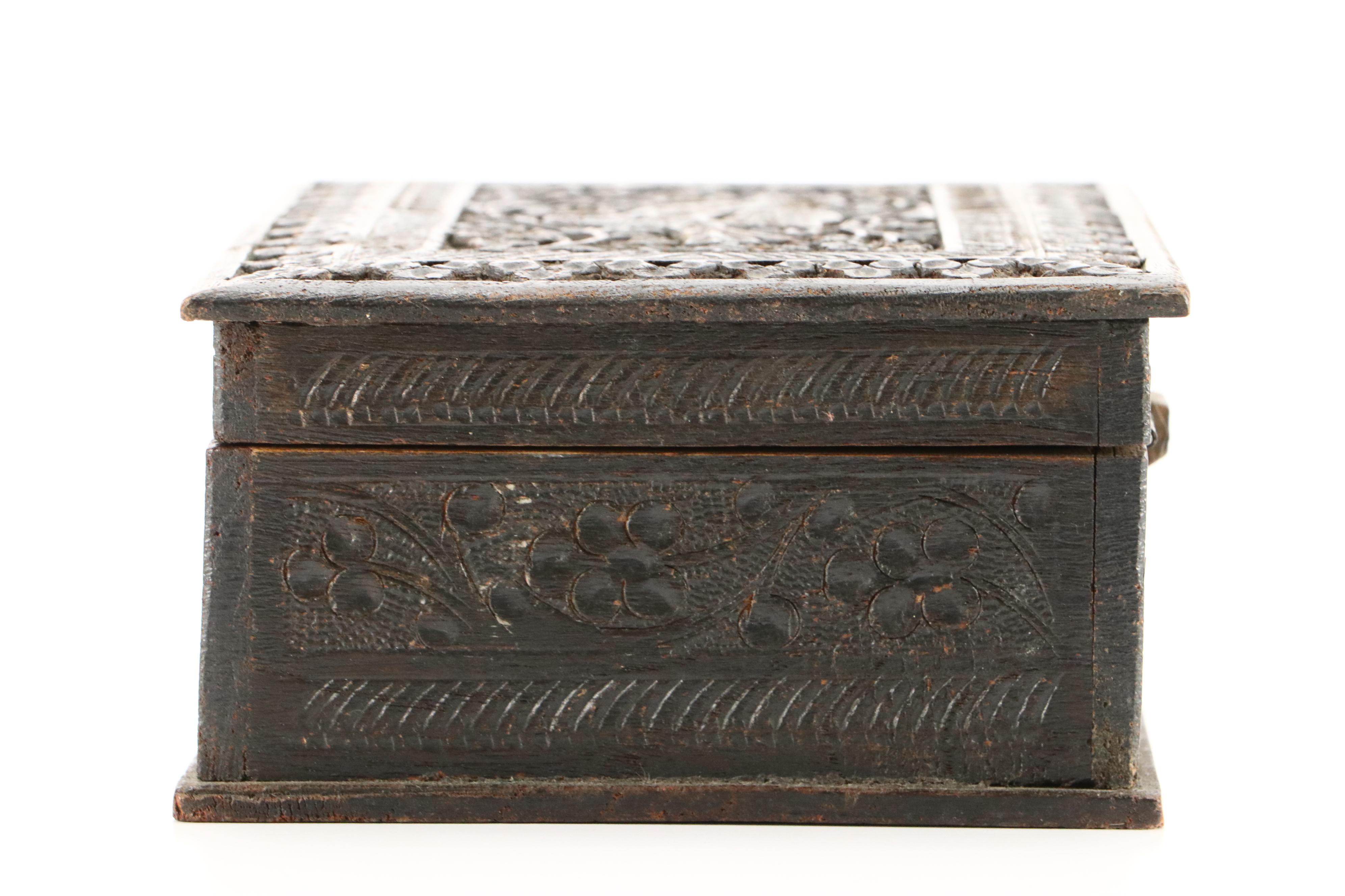 Antique Carved Wooden Jewelry Box