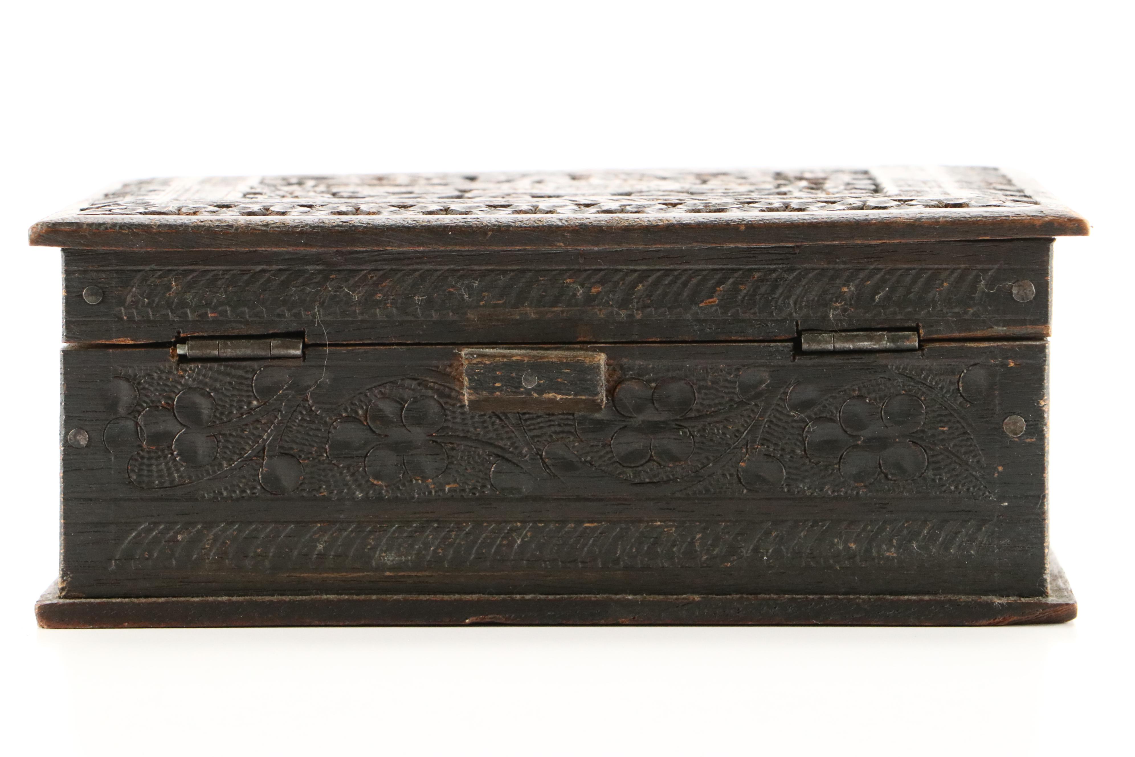 Antique Carved Wooden Jewelry Box