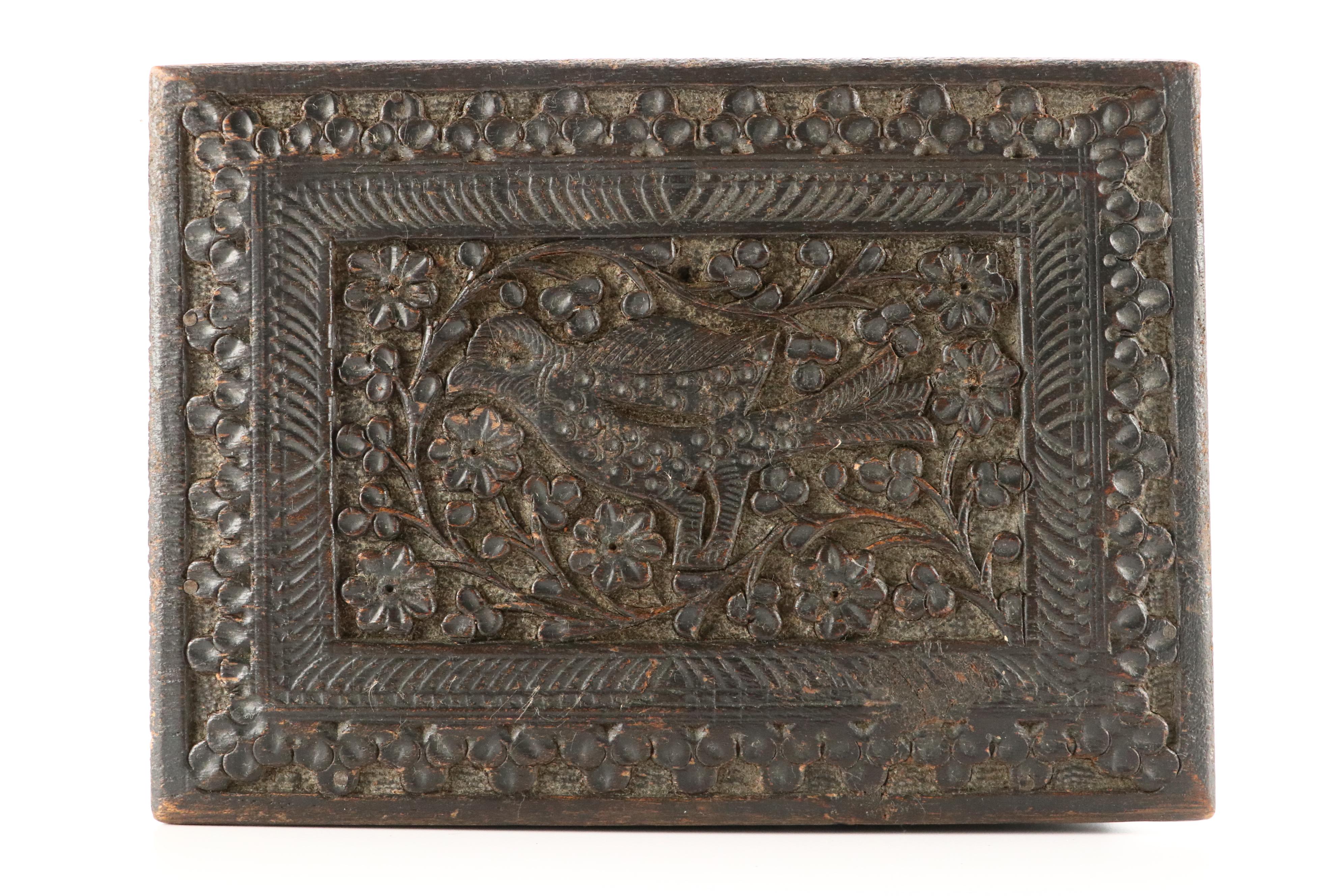 Antique Carved Wooden Jewelry Box