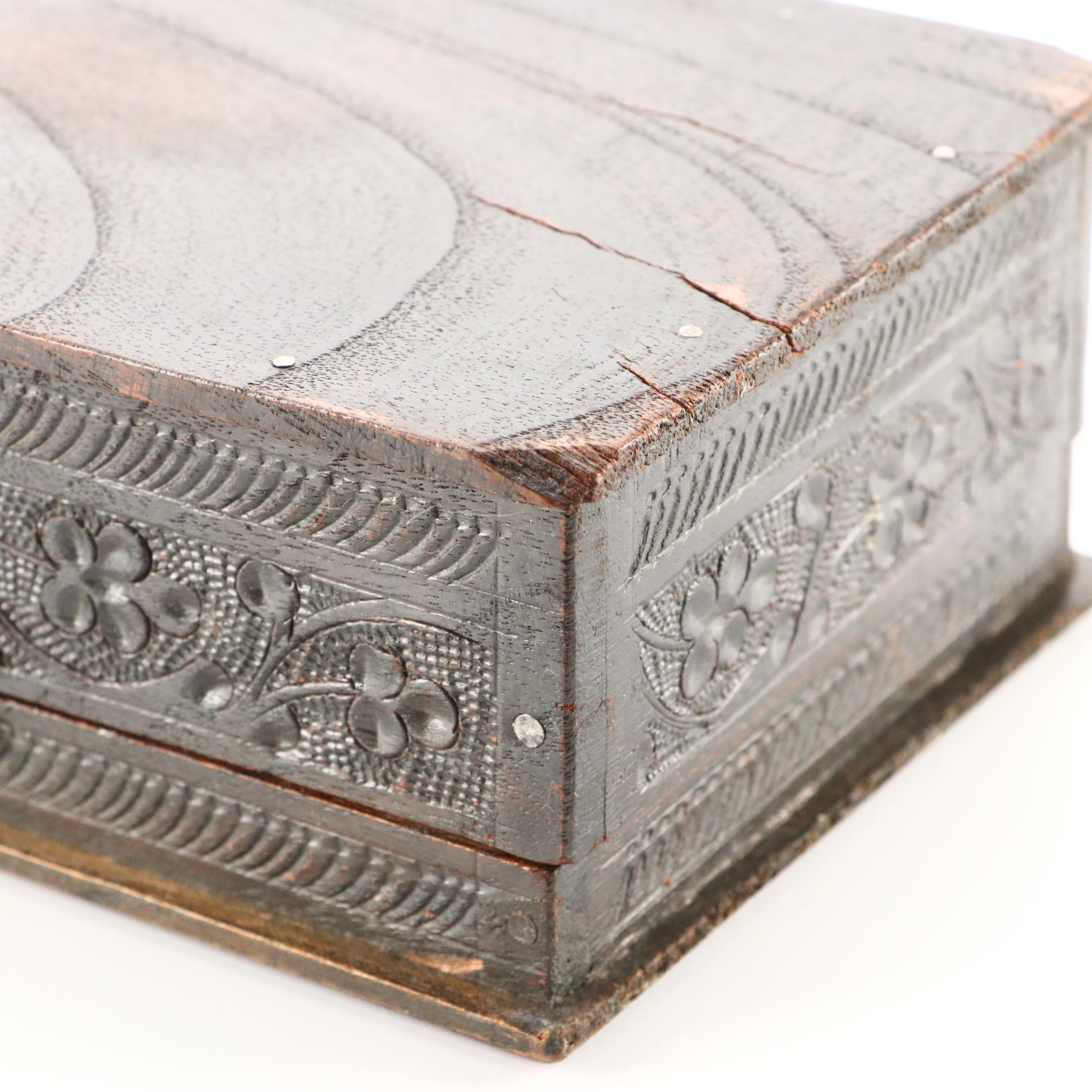 Antique Carved Wooden Jewelry Box
