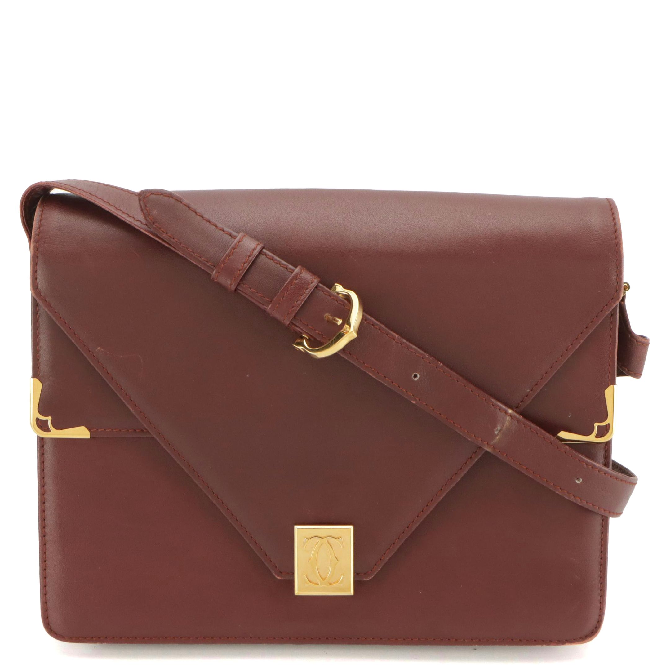 Cartier Must de Cartier Envelope Flap Shoulder Bag in Burgundy Leather