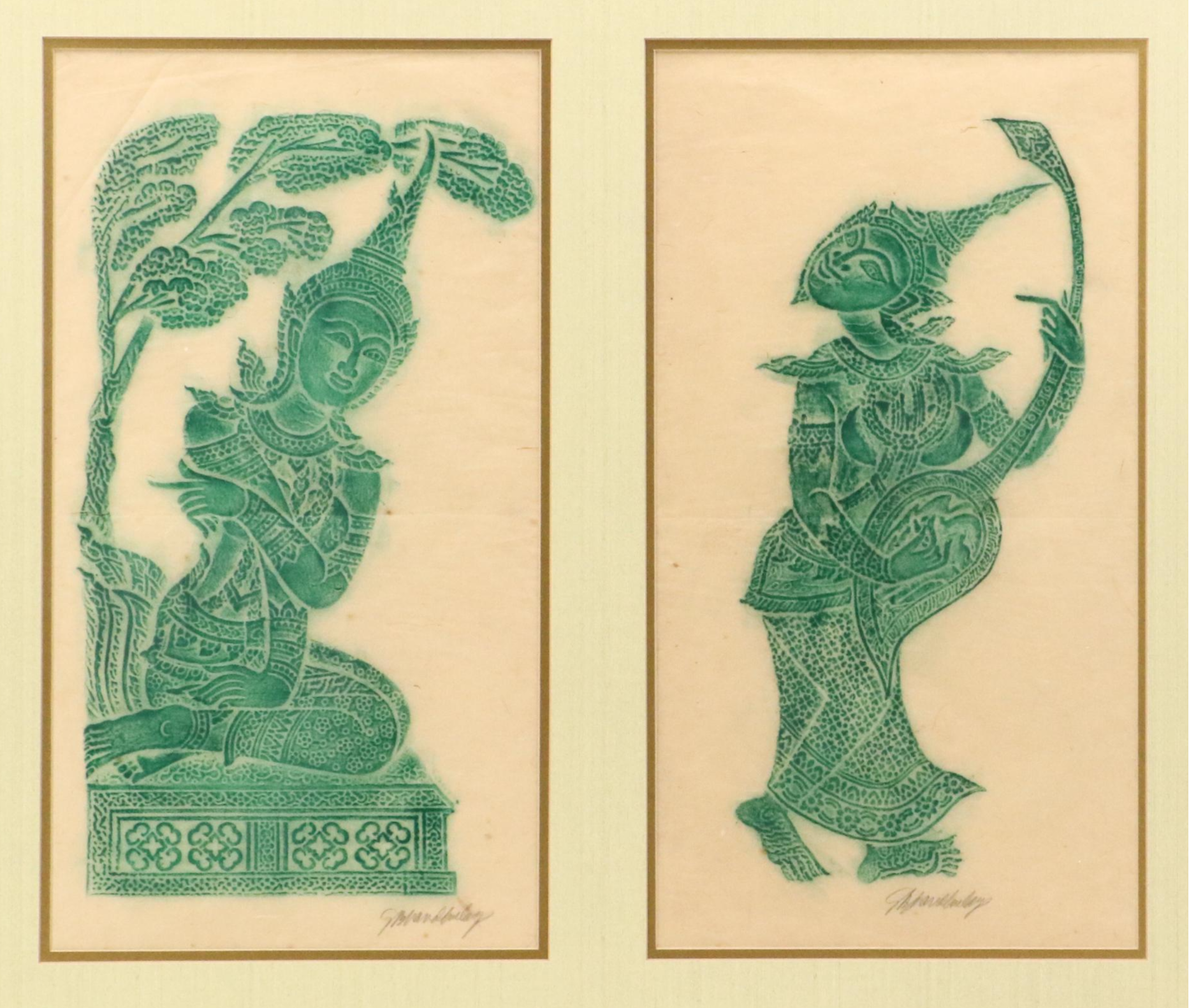 Thai School Pigment on Rice Paper Temple Rubbings