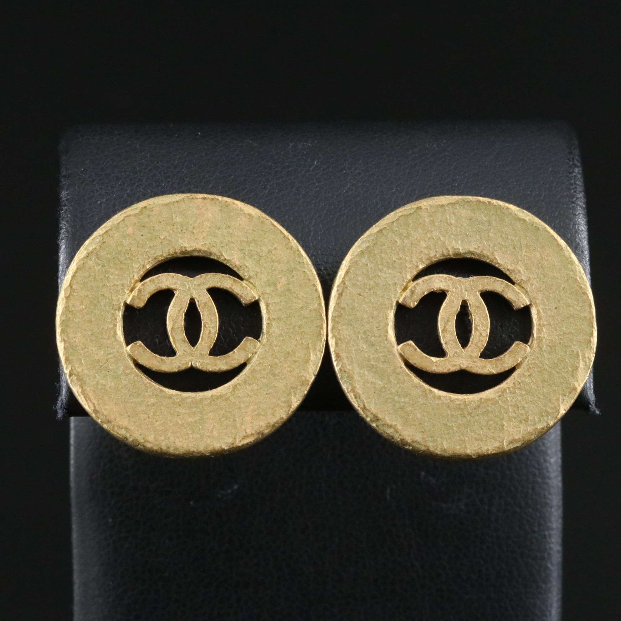 Chanel CC Logo Cutout Round Clip Earrings