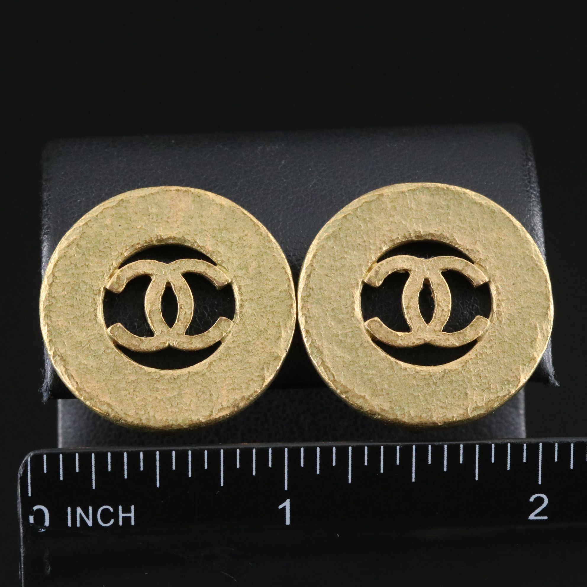 Chanel CC Logo Cutout Round Clip Earrings