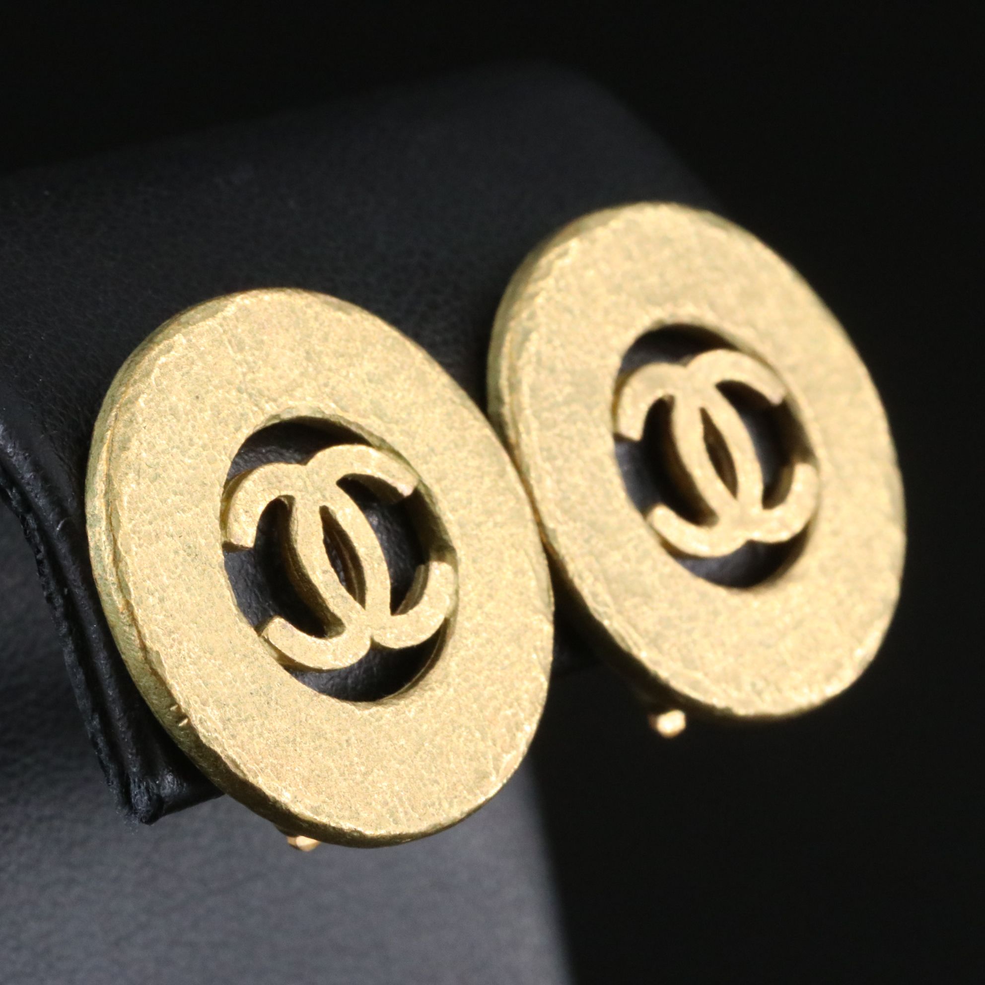 Chanel CC Logo Cutout Round Clip Earrings