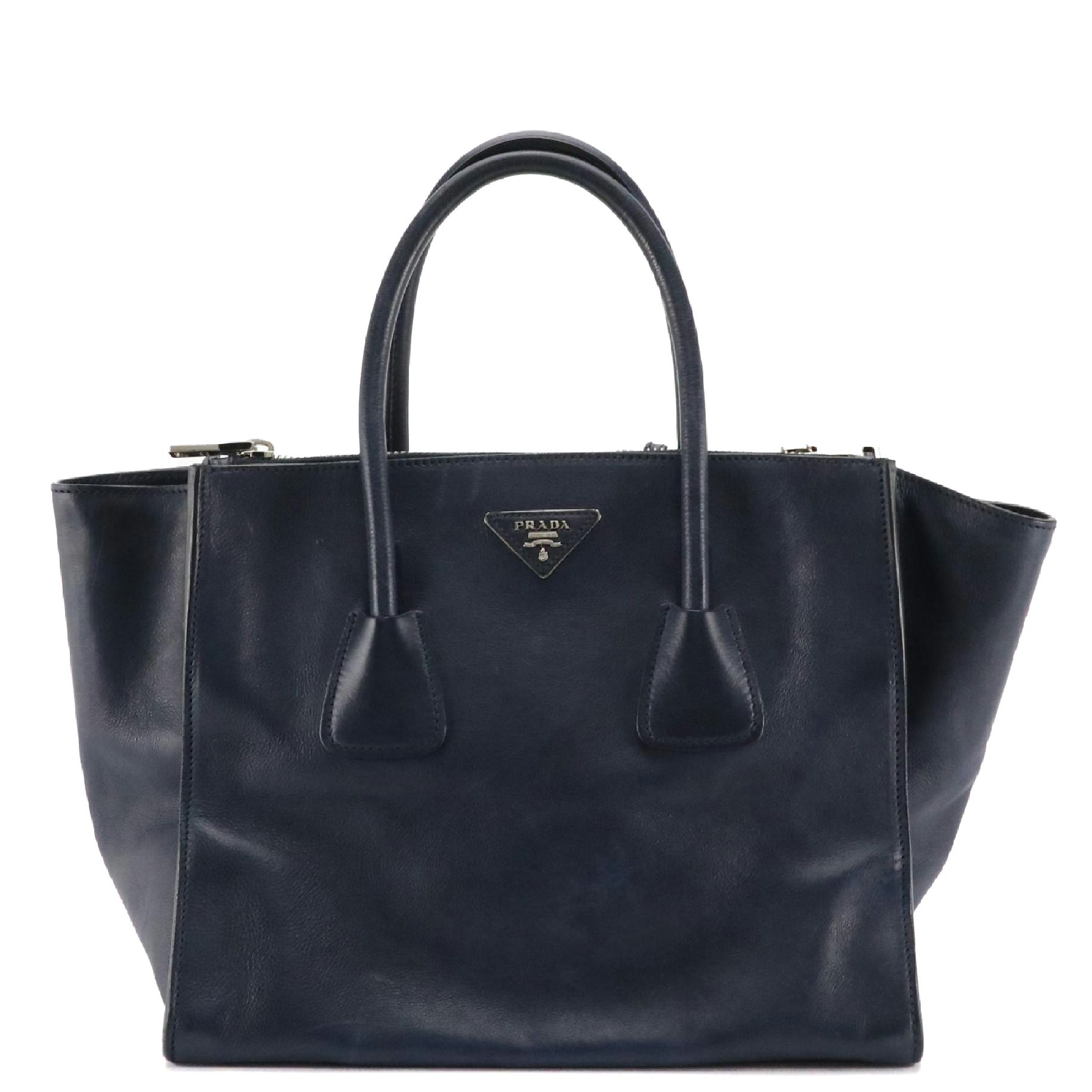 Prada Twin Pocket Tote in Baltico Blue Glazed Calfskin Leather