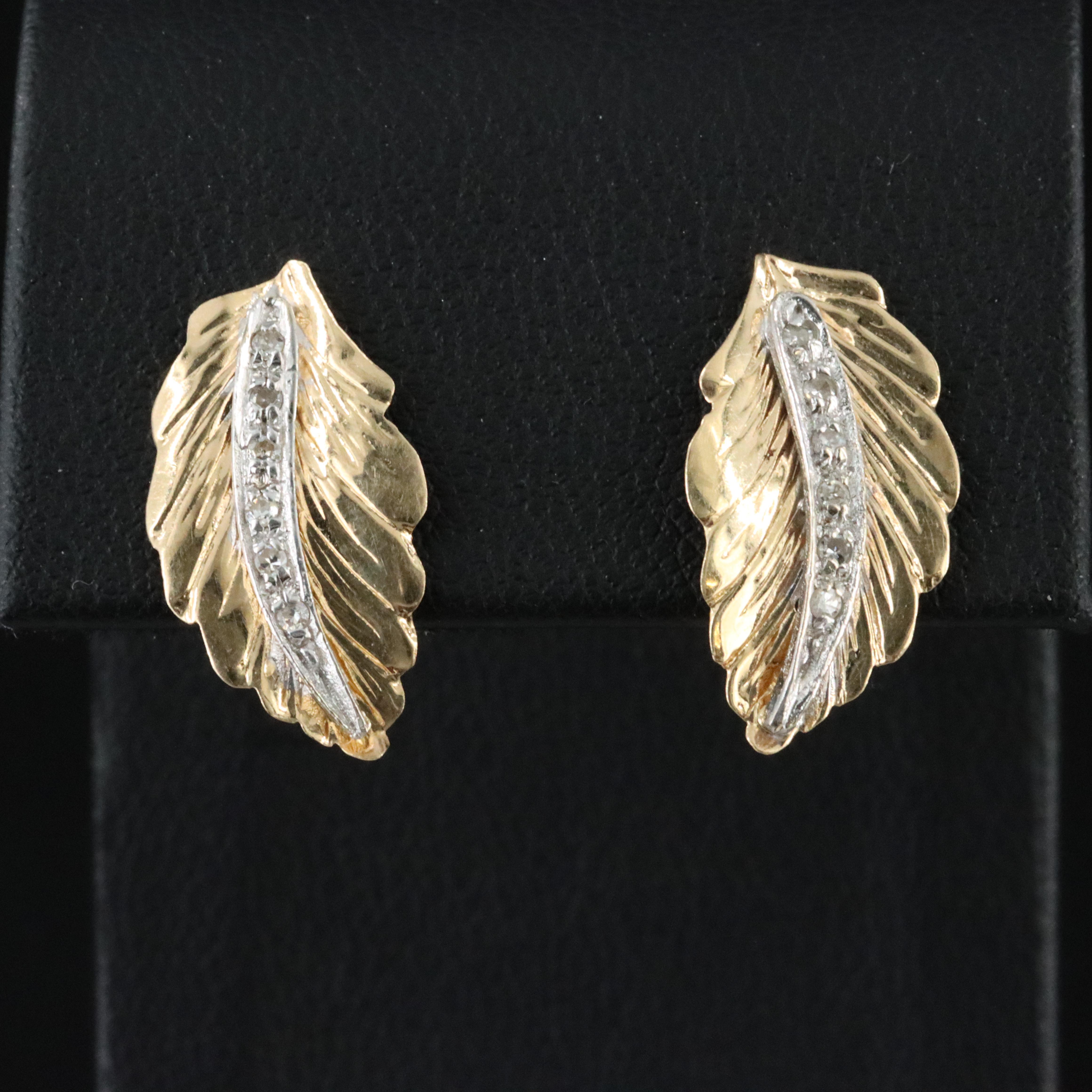 14K 0.10 CTW Diamond Leaf Earrings