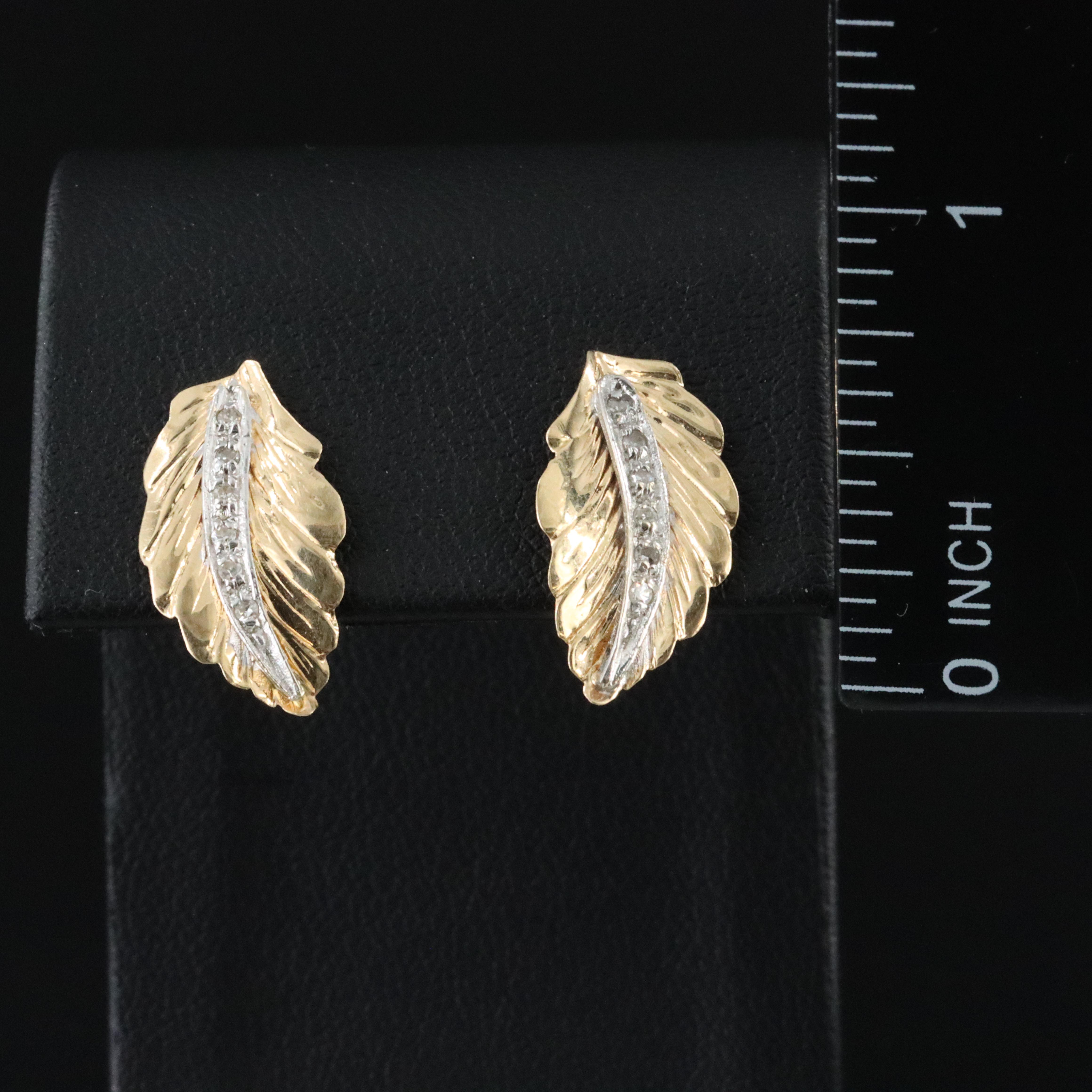 14K 0.10 CTW Diamond Leaf Earrings