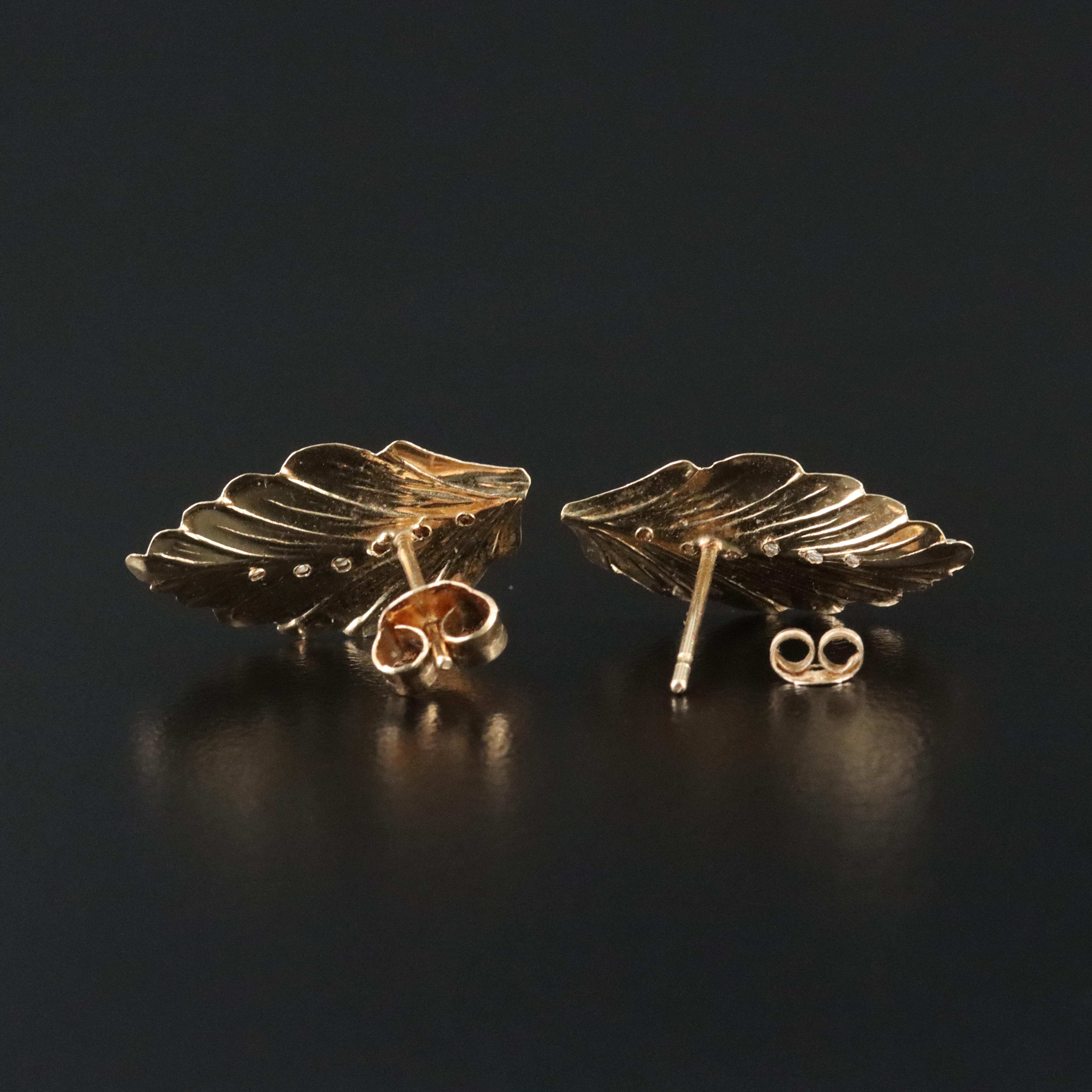 14K 0.10 CTW Diamond Leaf Earrings