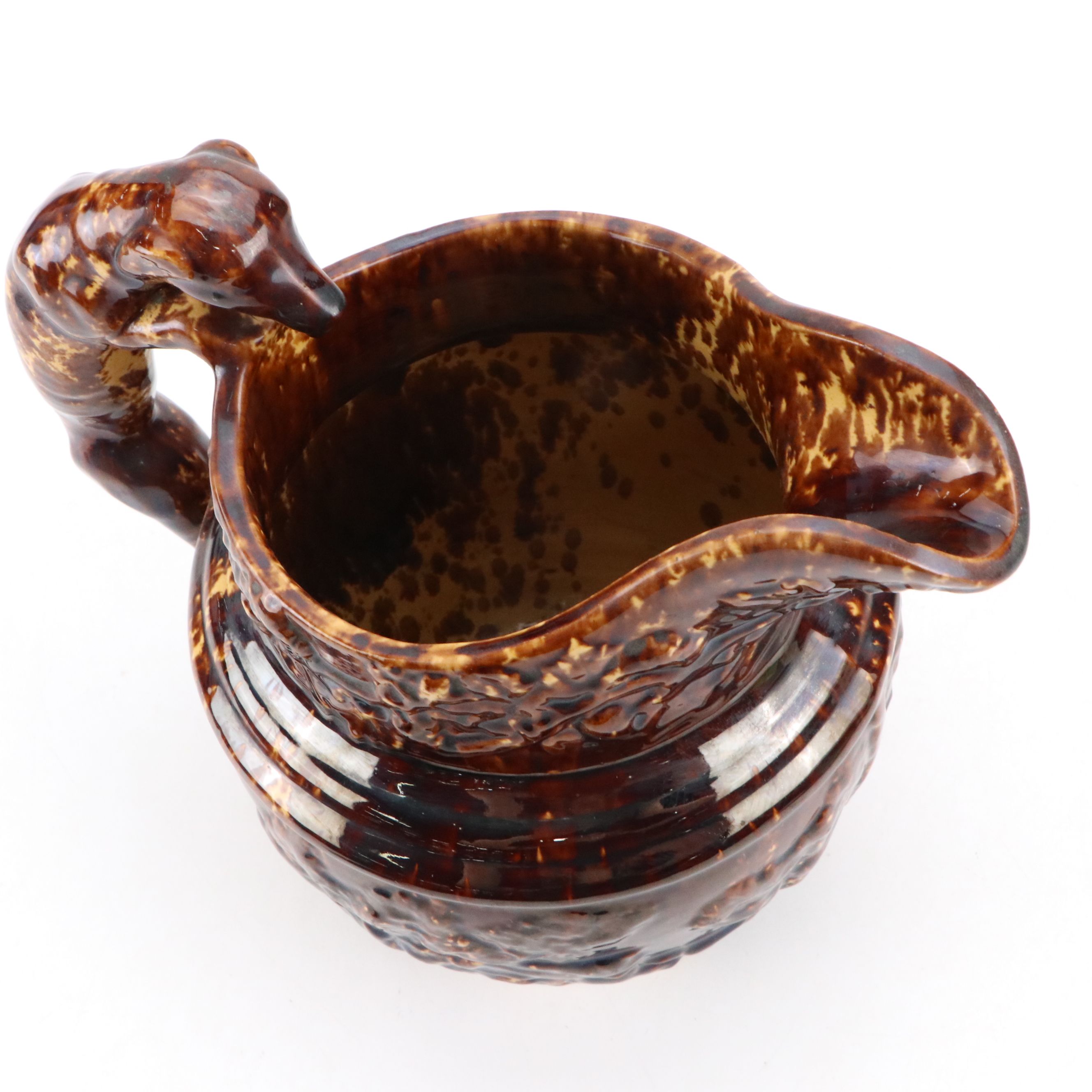 Hound-Handled Rockingham Style Glaze Ceramic Pitcher, 19th Century