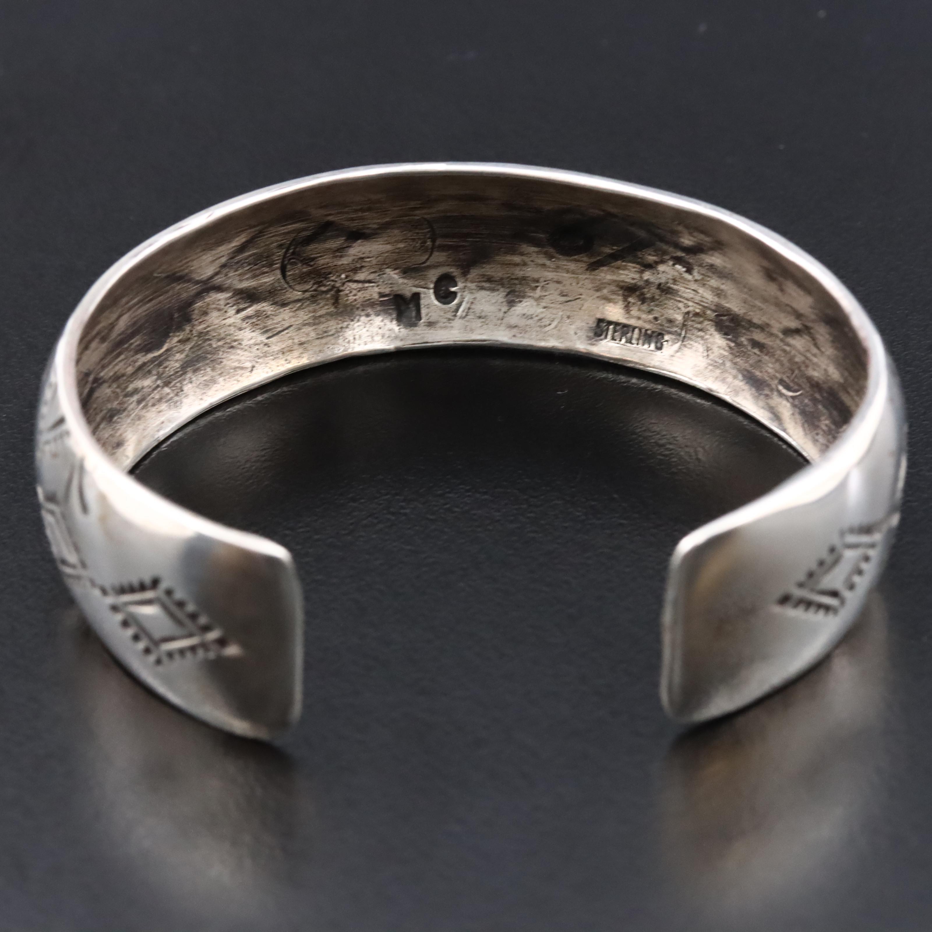 Southwestern Signed Sterling Stampwork Cuff Bracelet