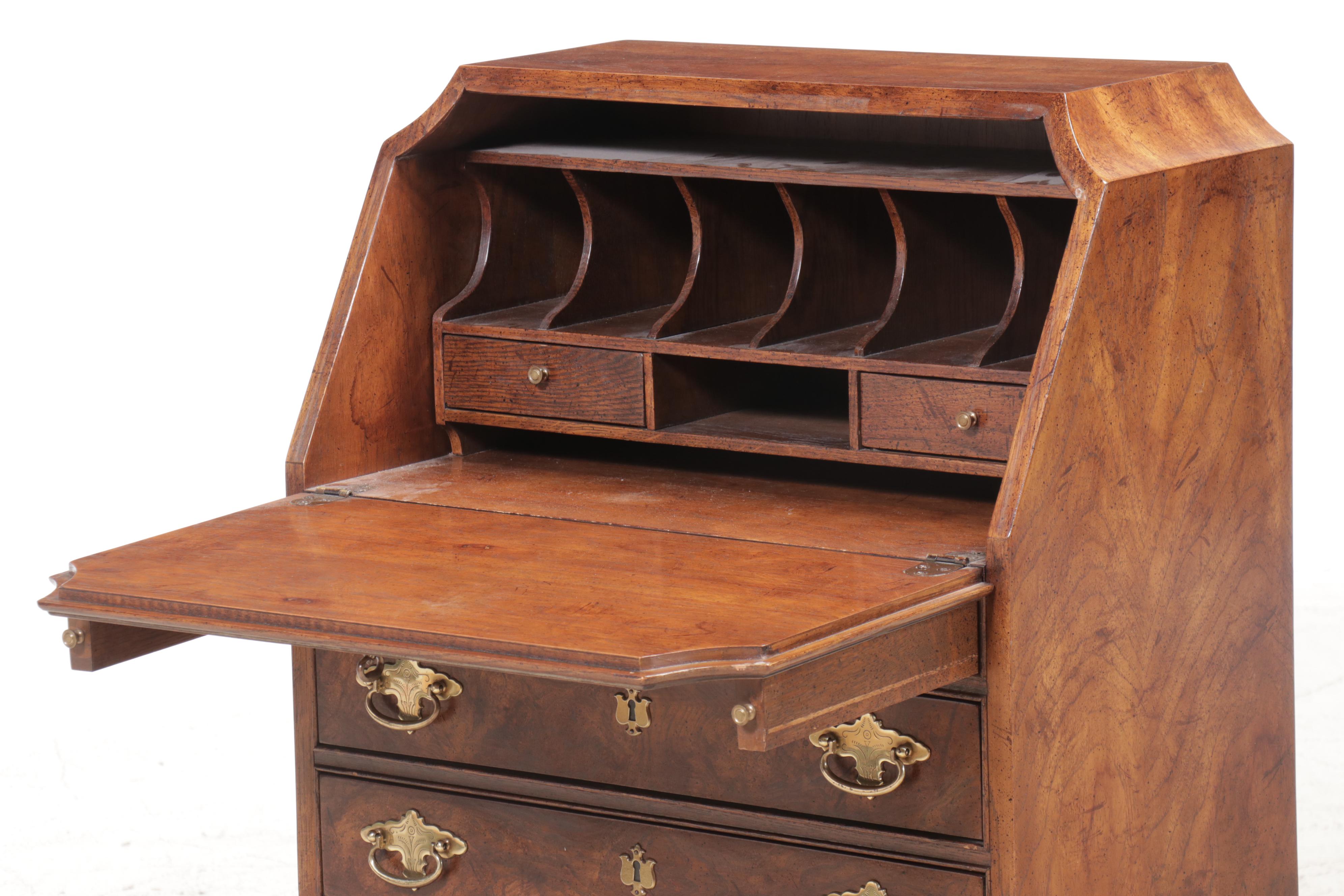 National Mt. Airy Queen Anne Style Burl Walnut Finish Secretary Desk