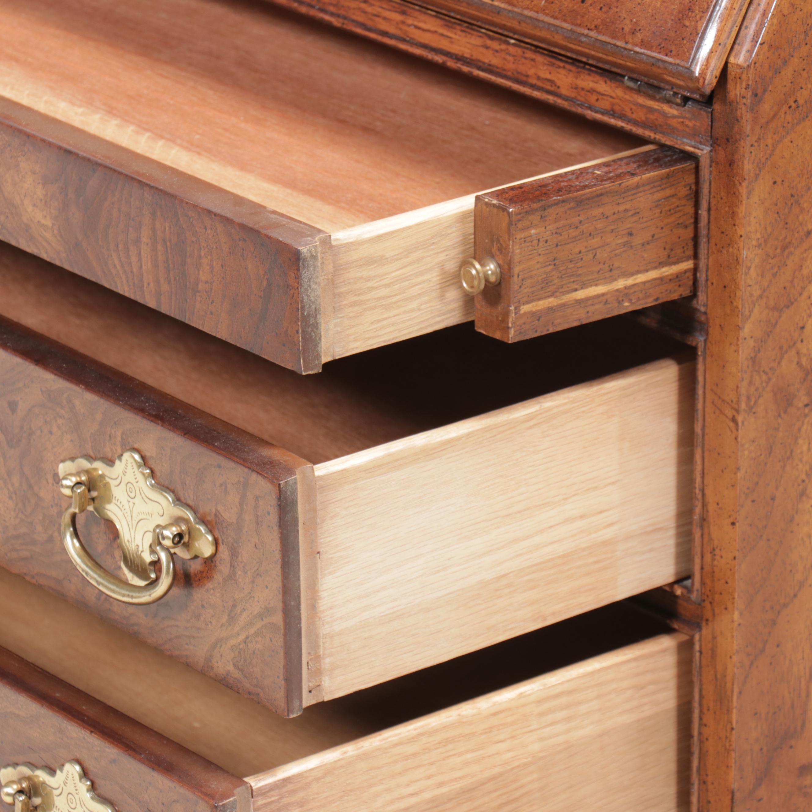 National Mt. Airy Queen Anne Style Burl Walnut Finish Secretary Desk