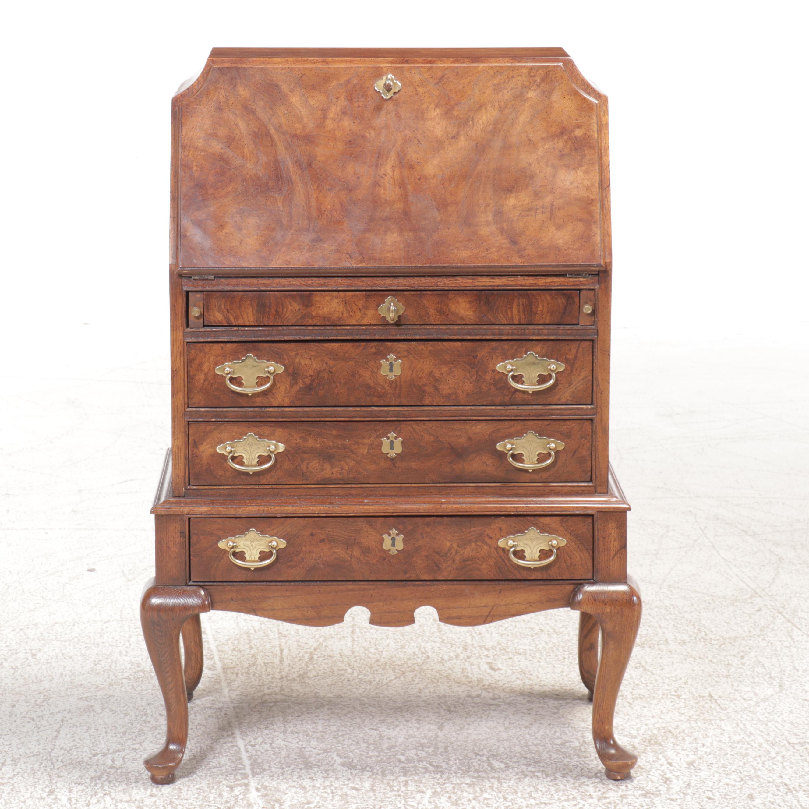 National Mt. Airy Queen Anne Style Burl Walnut Finish Secretary Desk