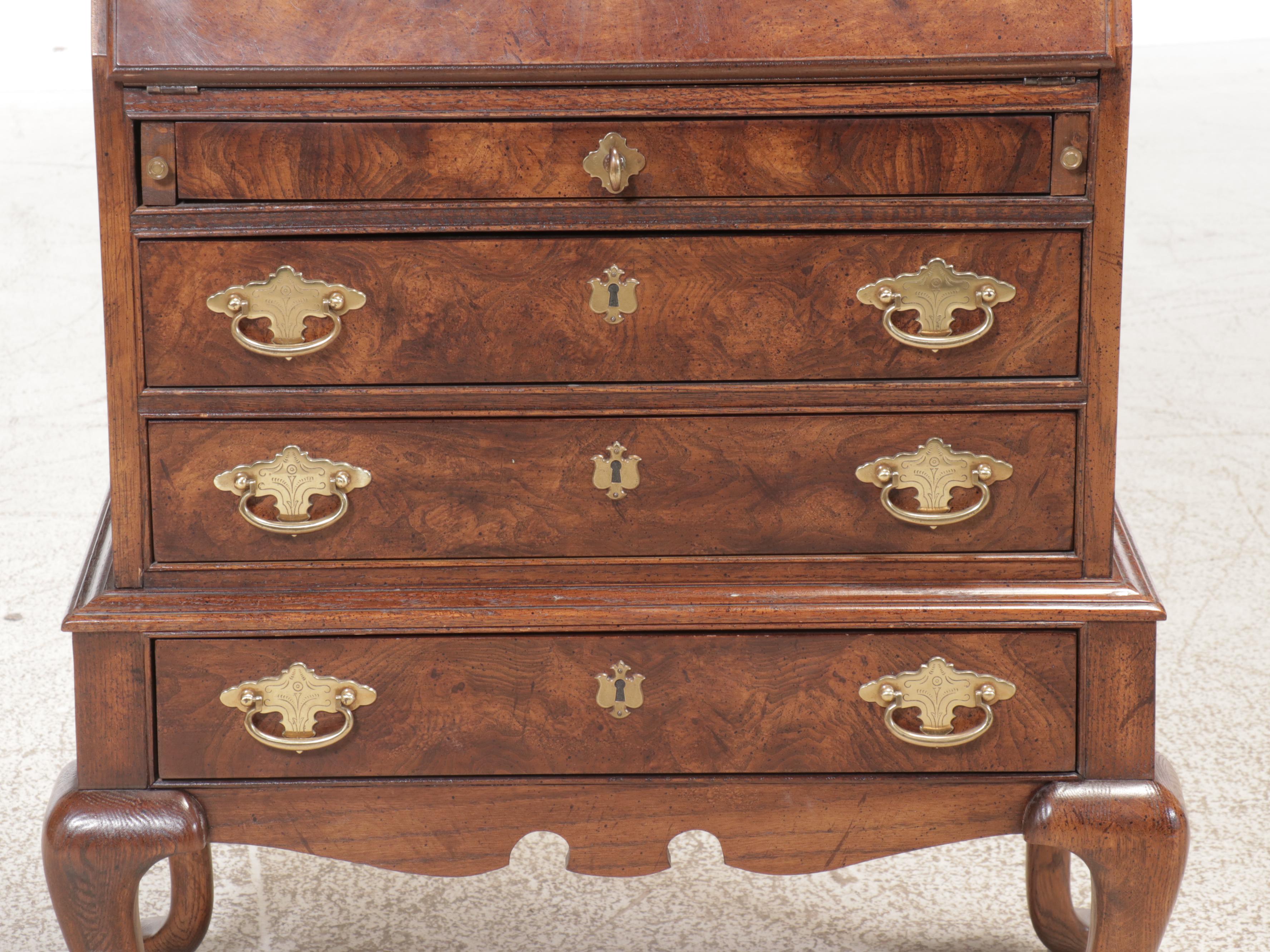 National Mt. Airy Queen Anne Style Burl Walnut Finish Secretary Desk