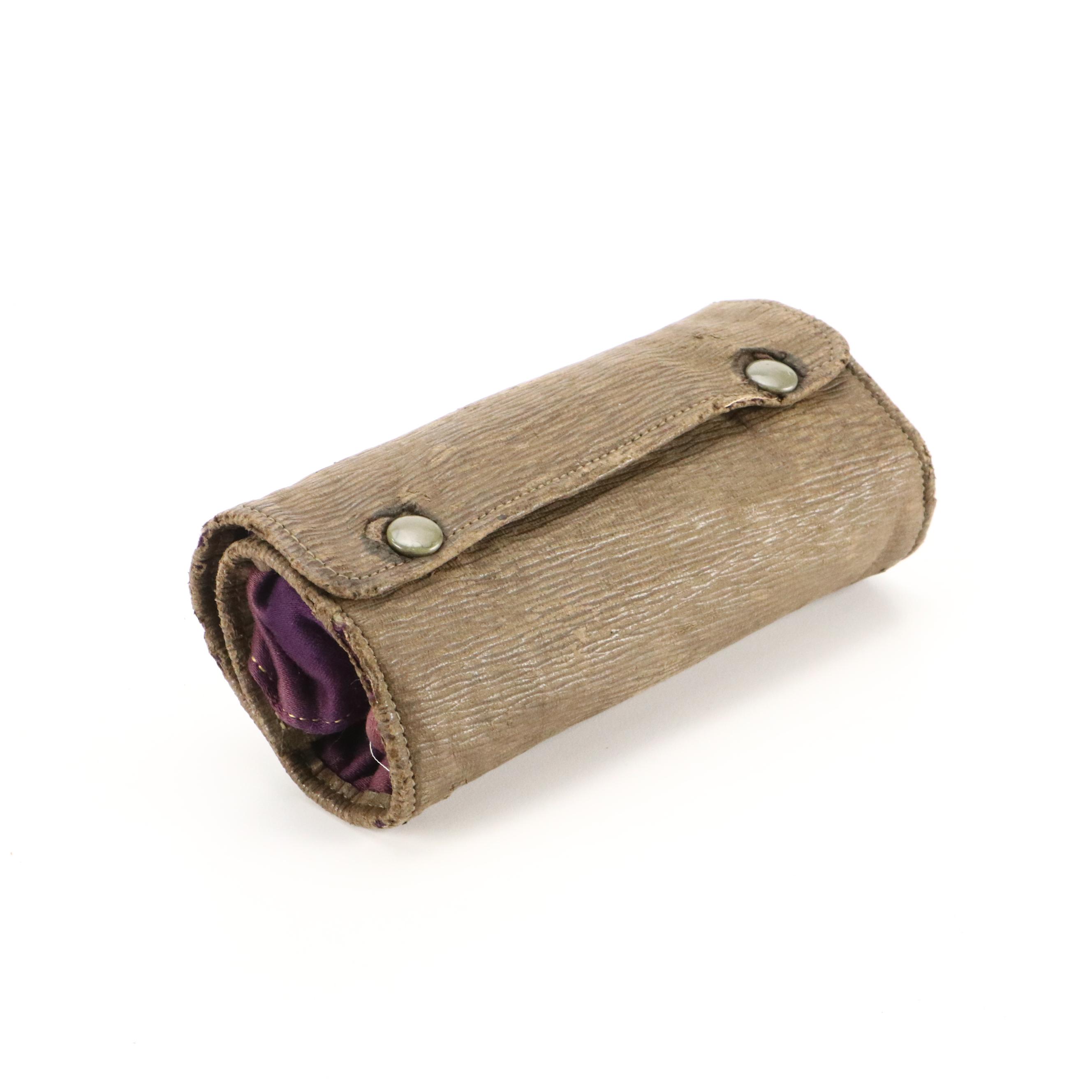 Blue and Gold French Ivory and Metal Manicure Set with Fabric Case