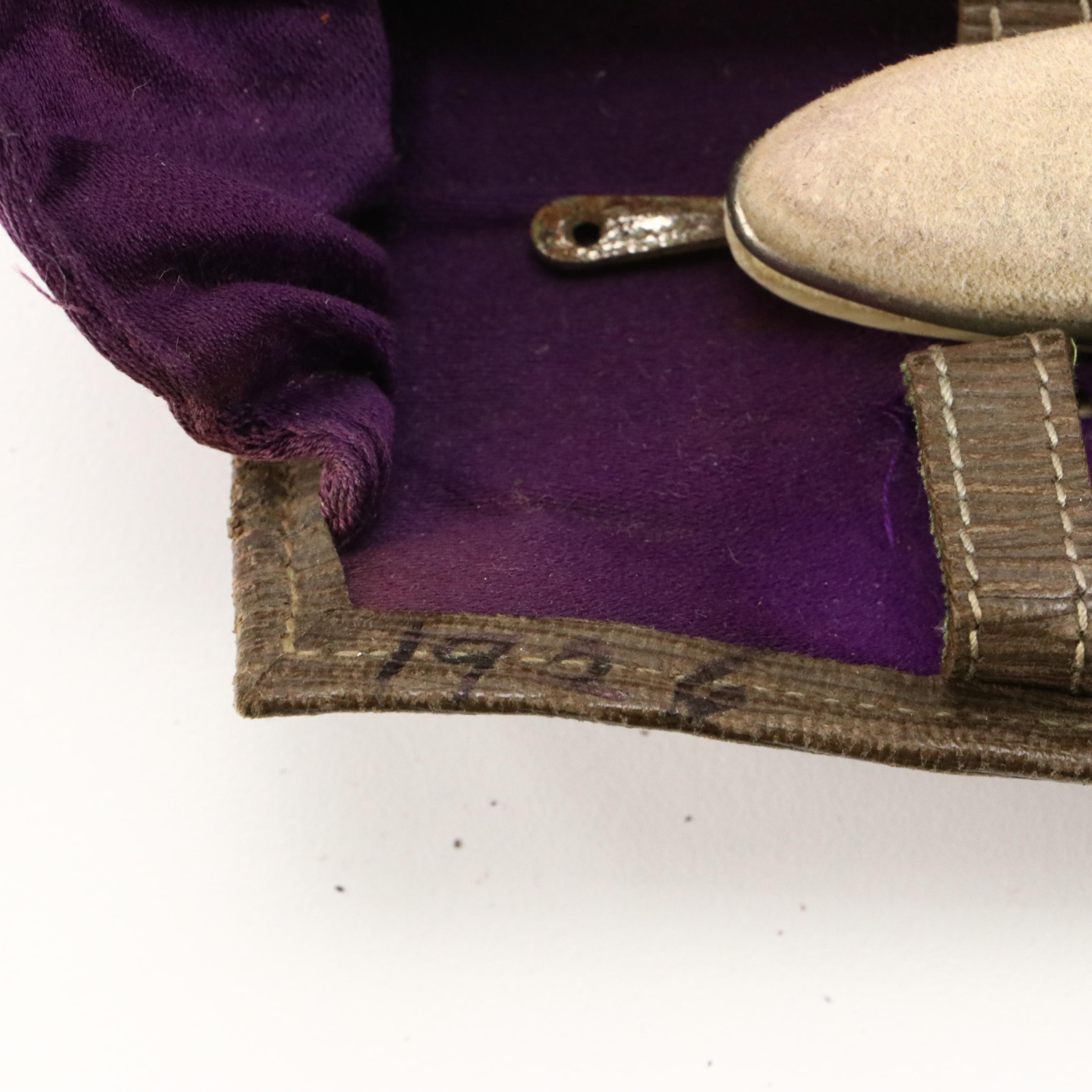 Blue and Gold French Ivory and Metal Manicure Set with Fabric Case