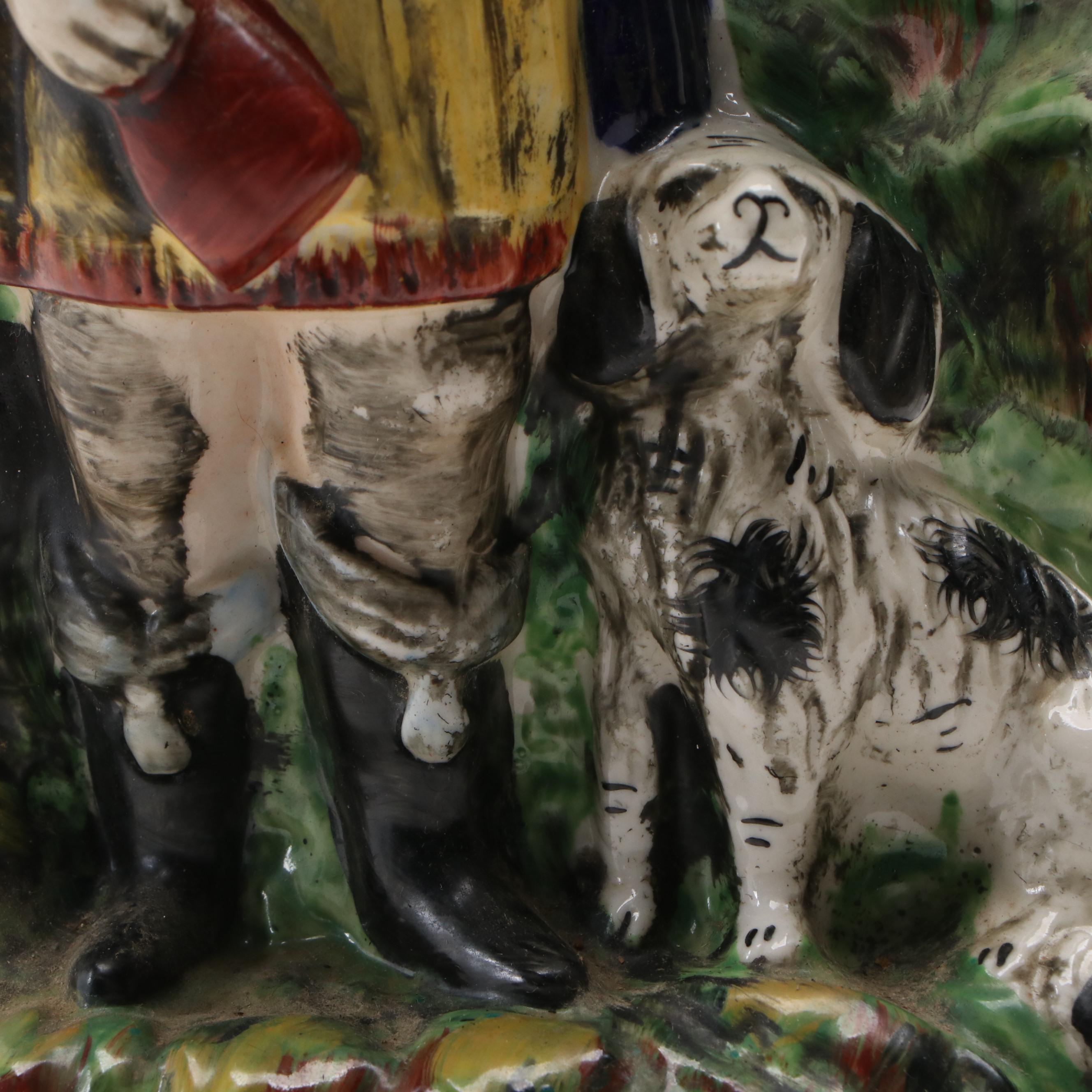 English Staffordshire Style Hunter and Dog Spill Vase with Figurine