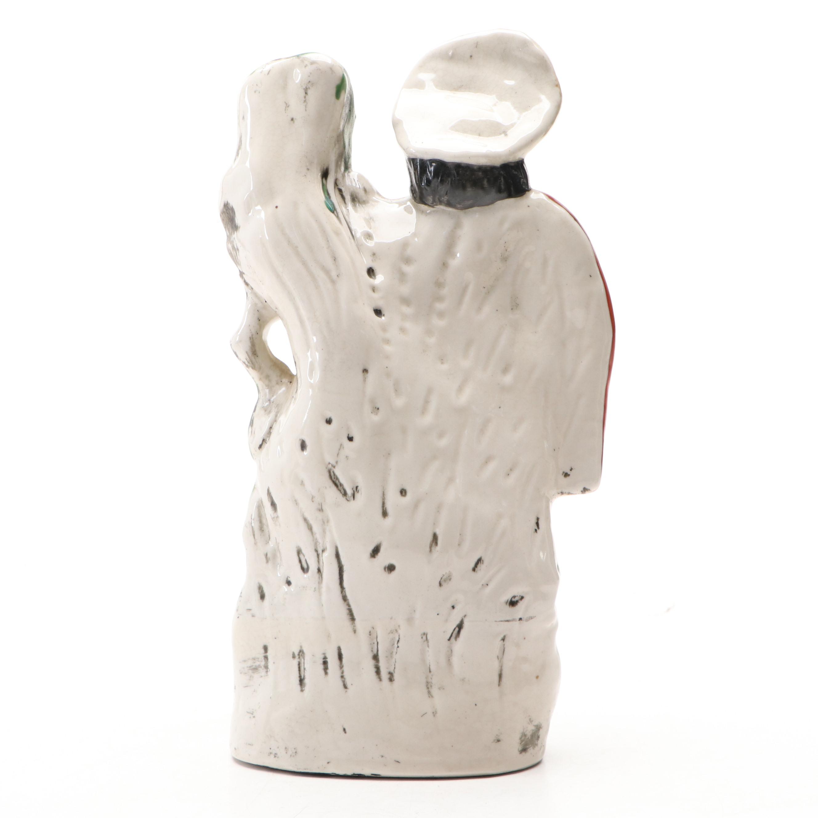 English Staffordshire Style Hunter and Dog Spill Vase with Figurine